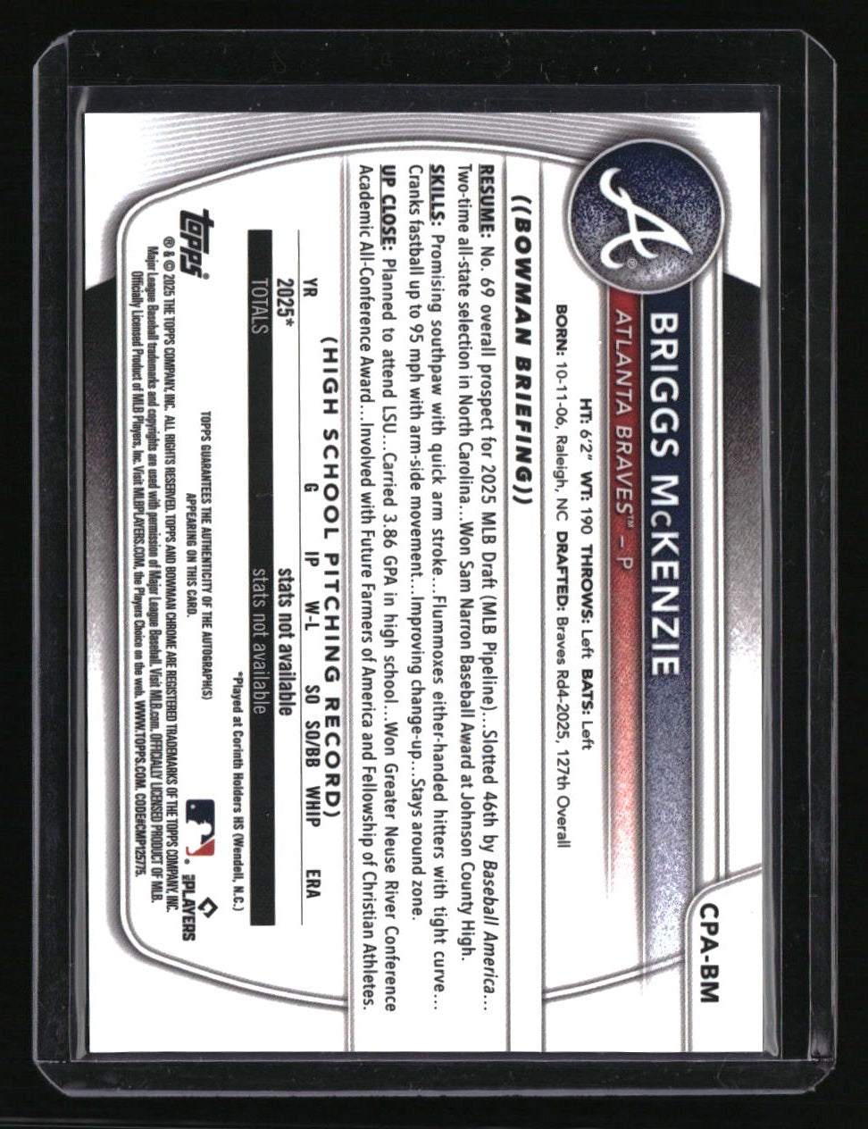 2025 Bowman Draft Briggs McKenzie Chrome Prospect Autographs Green Lava #/99