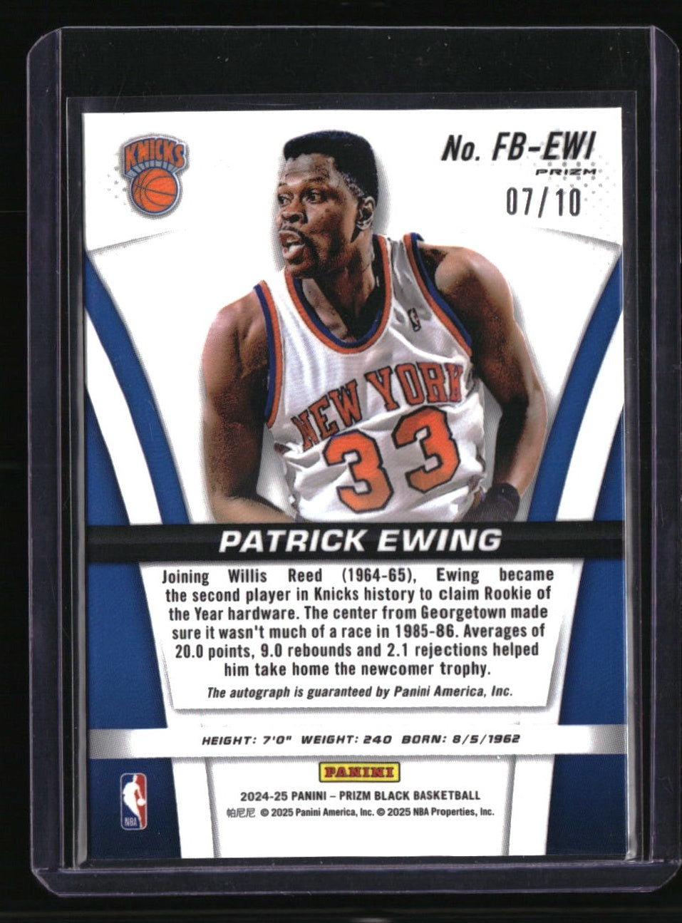 2024-25 Panini Prizm Black Patrick Ewing Gold Signature #/10