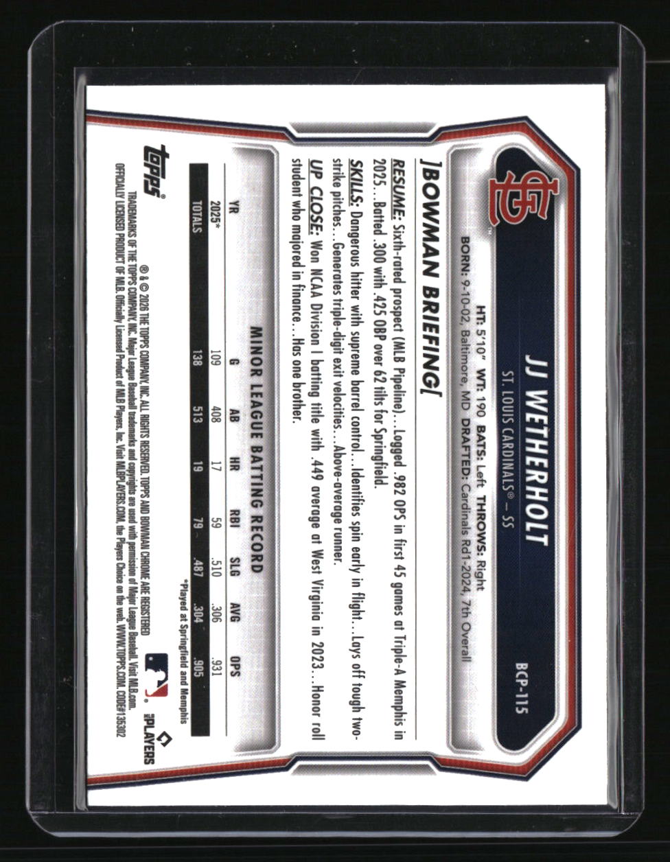 2026 Bowman Sapphire Edition JJ Wetherholt