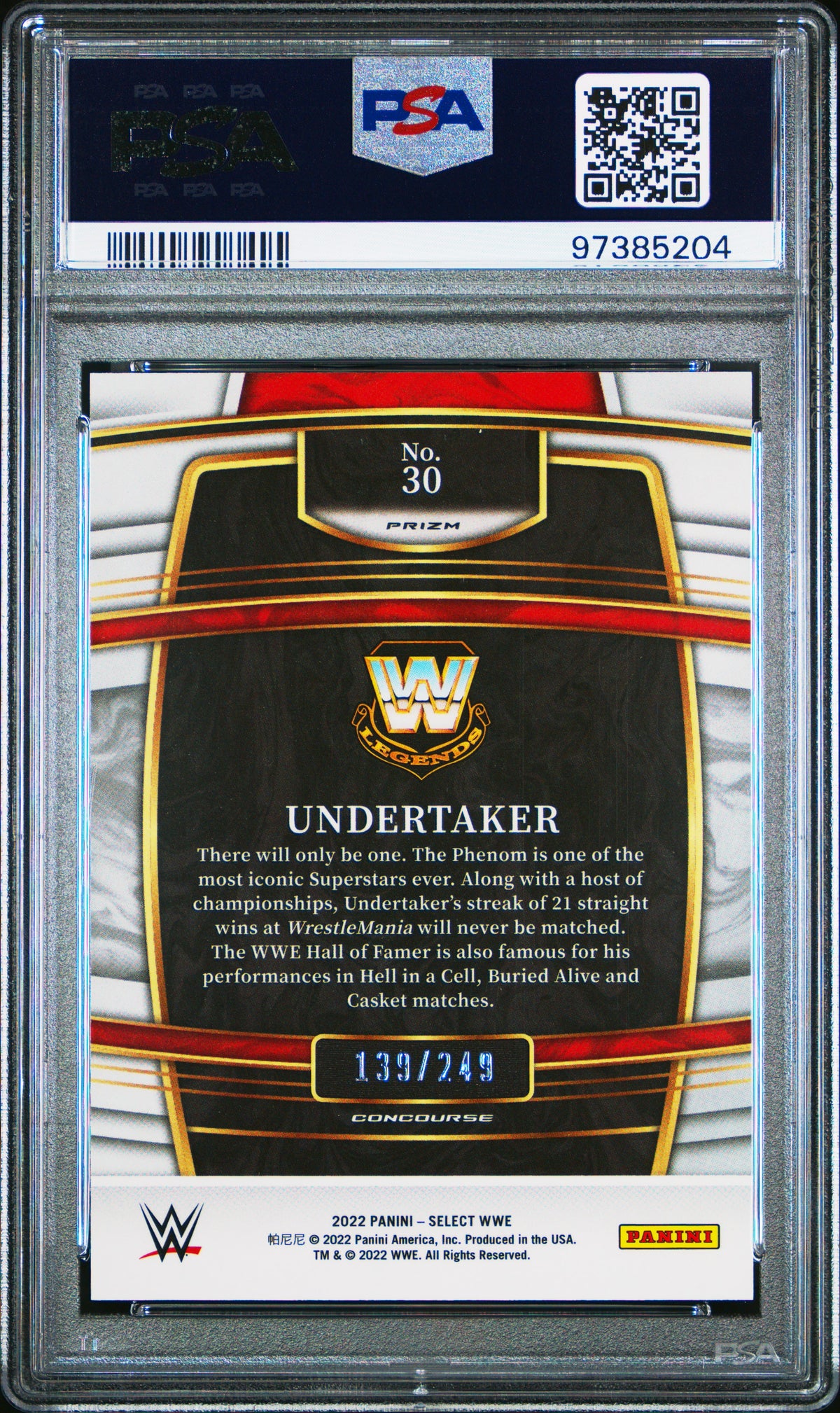 2022 Panini Select Wwe Undertaker Red Prizm PSA 10