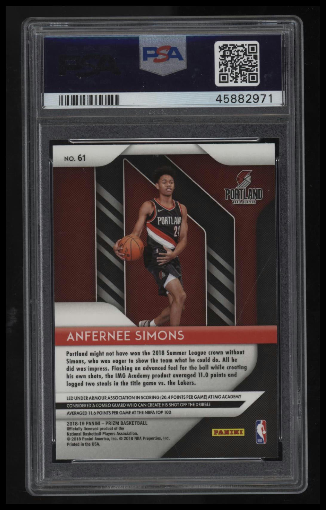 2018 Panini Prizm Anfernee Simons PSA 10