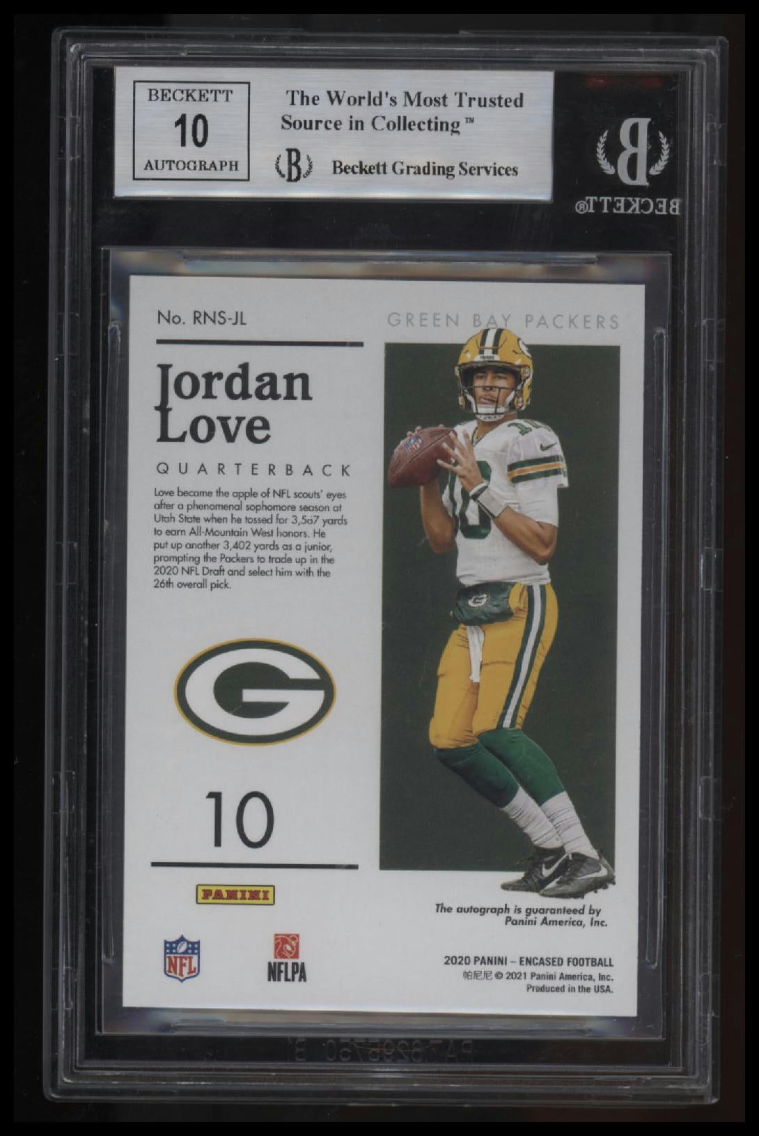 2020 Panini Encased Rookie Notable Signatures Gold Jordan Love/25 BGS 9.0