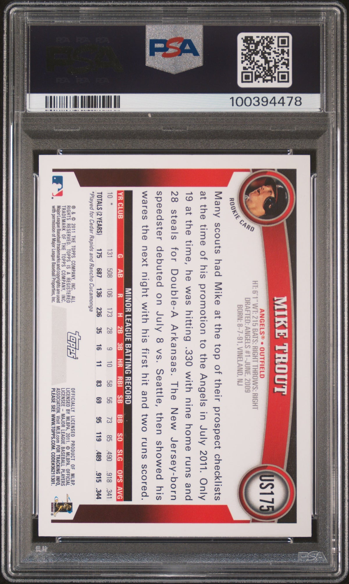 2011 Topps Update Mike Trout PSA 9