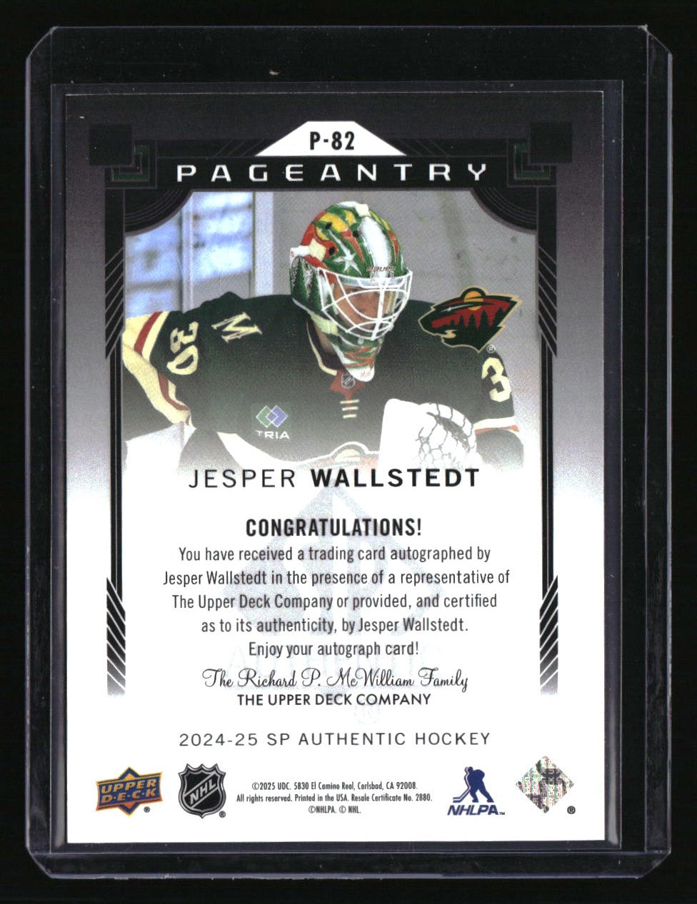 2024-25 SP Authentic Jesper Wallstedt Pageantry Auto