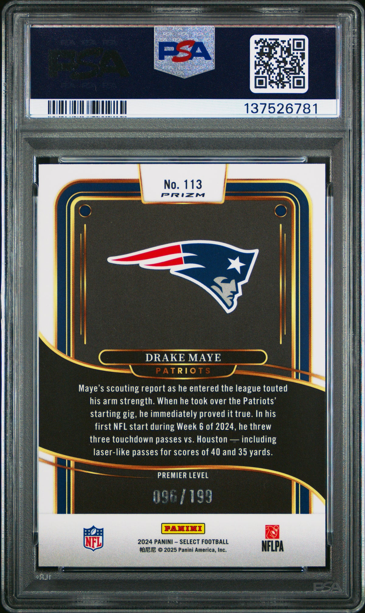 2024 Panini Select Drake Maye White Shock PSA 9