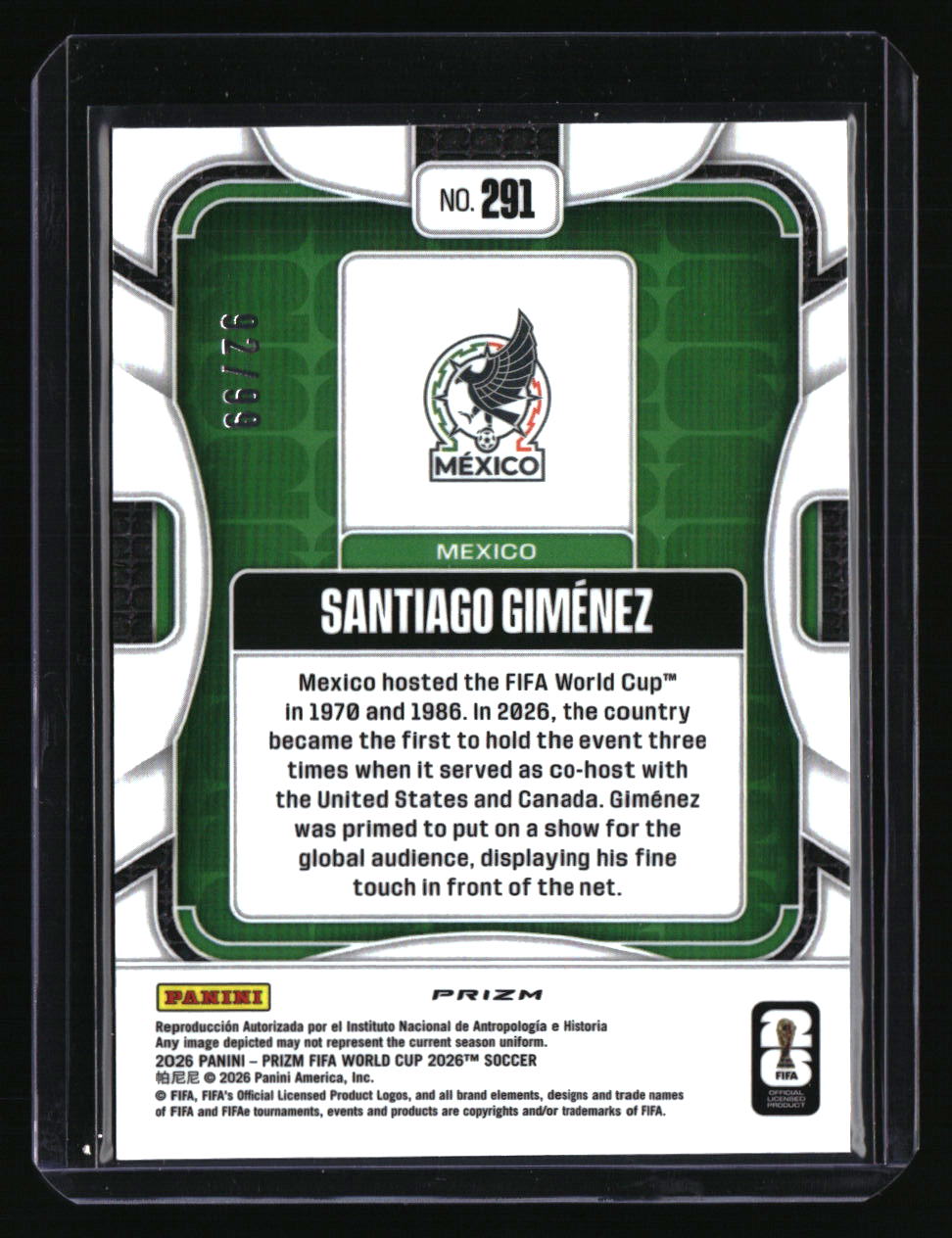 2026 Panini Prizm FIFA World Cup Santiago Gimenez Orange Pulsar #/99