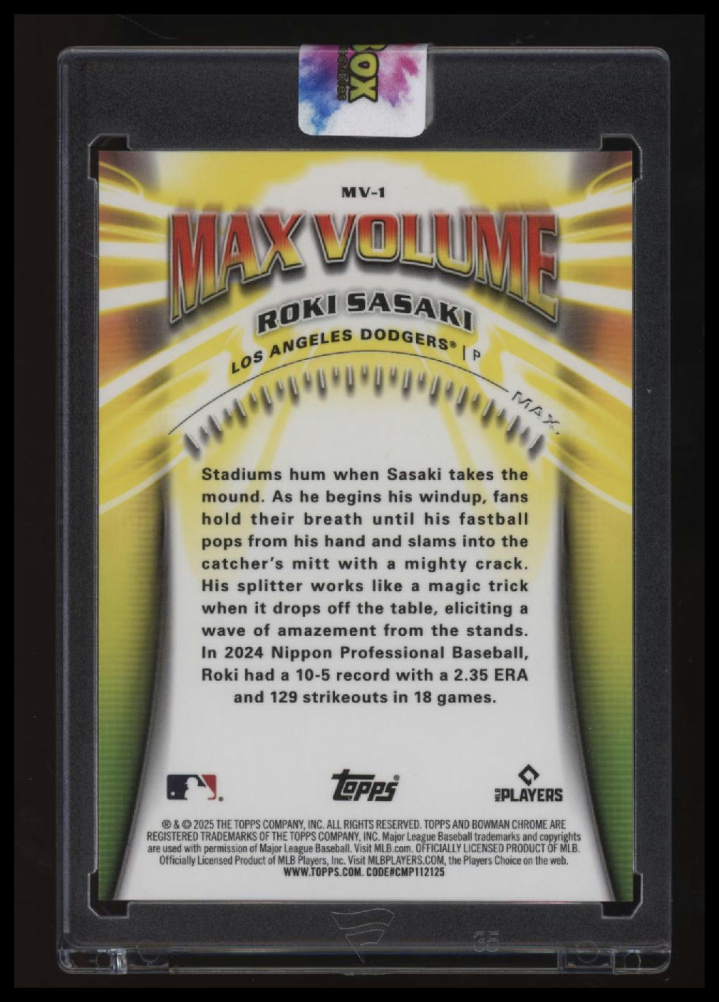 2025 Bowman Chrome Roki Sasaki Max Volume Gold #/50