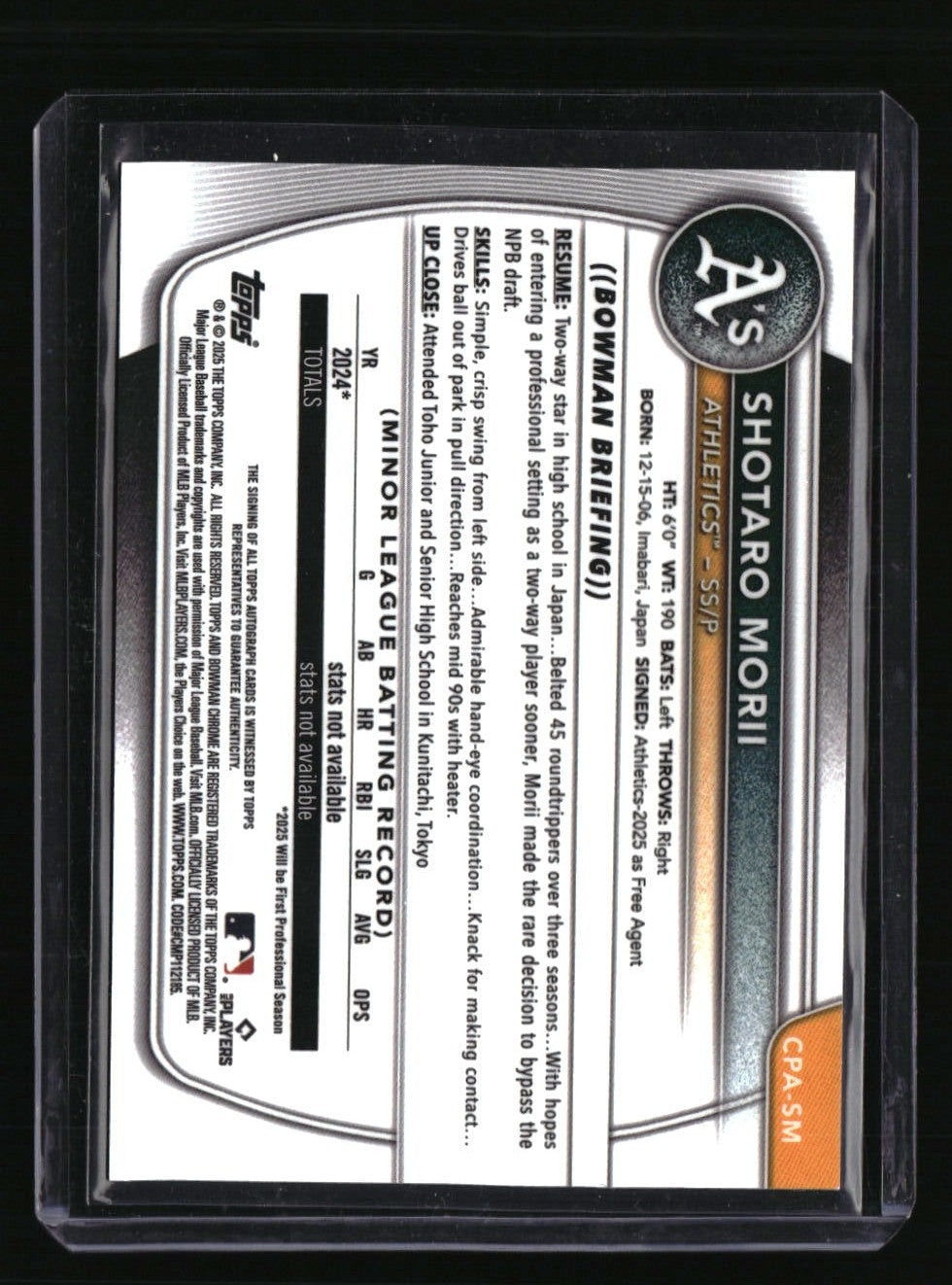 2025 Bowman Chrome Shotaro Morii Prospect Autographs