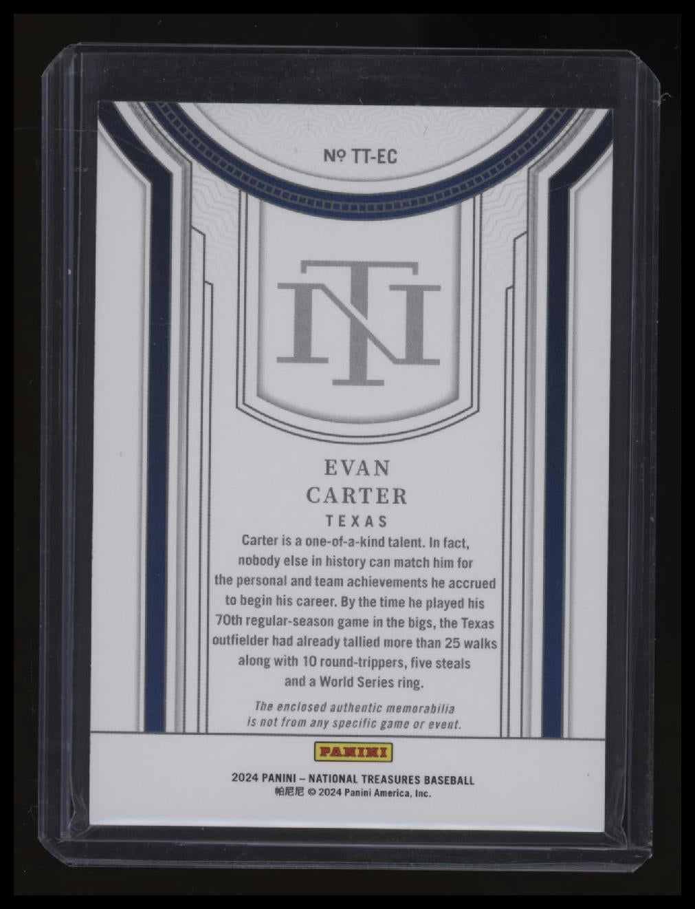 2024 Panini National Treasures Evan Carter Treasured Threads Holo Gold #/10