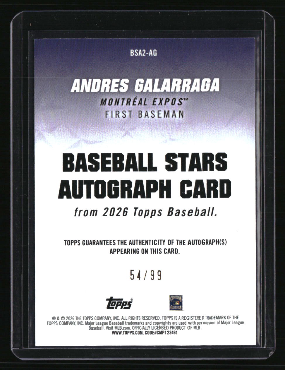 2026 Topps Andres Galarraga Baseball Stars Autographs Green (Series Two) #/99