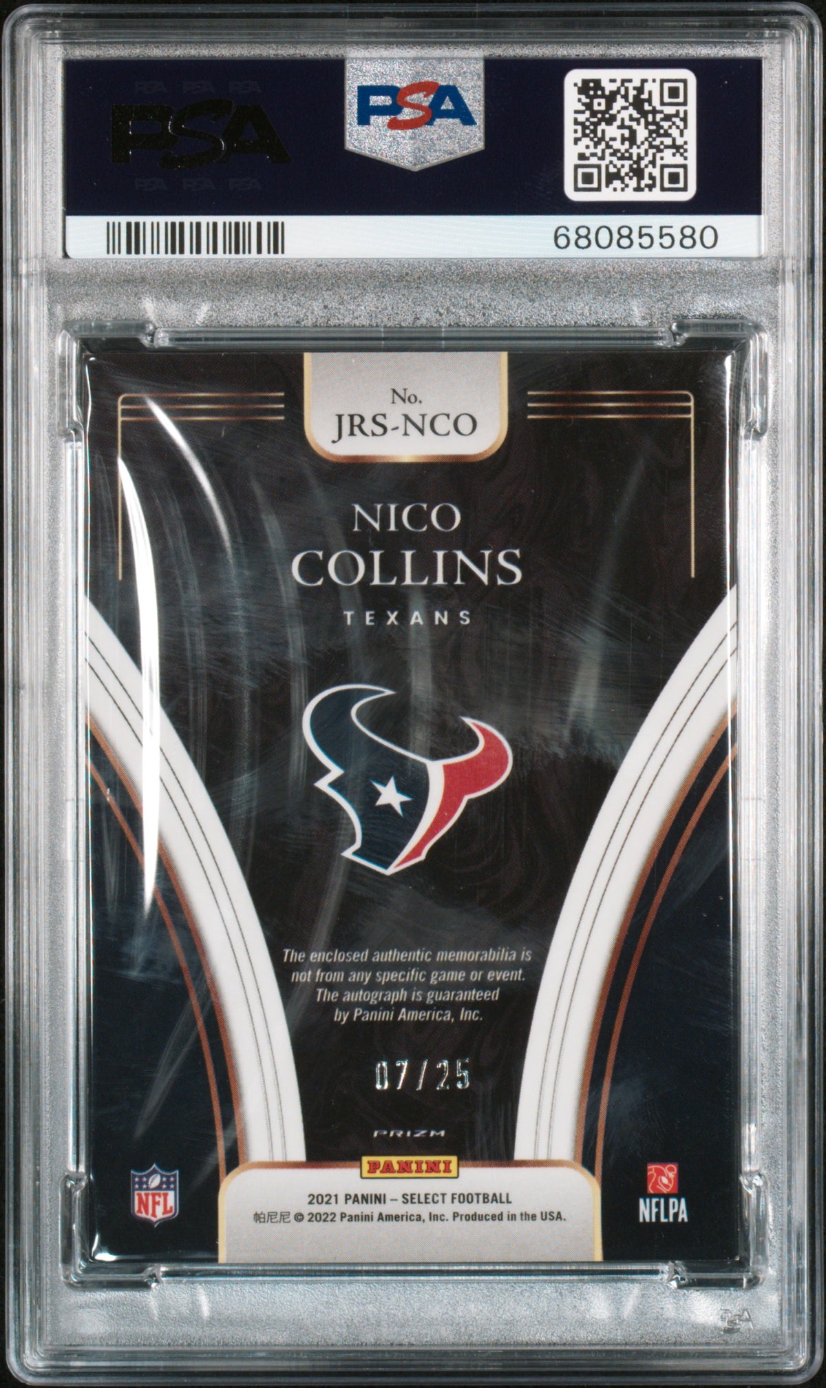 2021 Panini Select Jumbo Rookie Signature Swatches Nico Collins Tie-Dye PSA 8