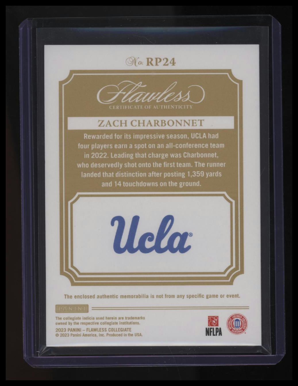 2023 Panini Flawless Collegiate Zach Charbonnet Rookie Patches #/25