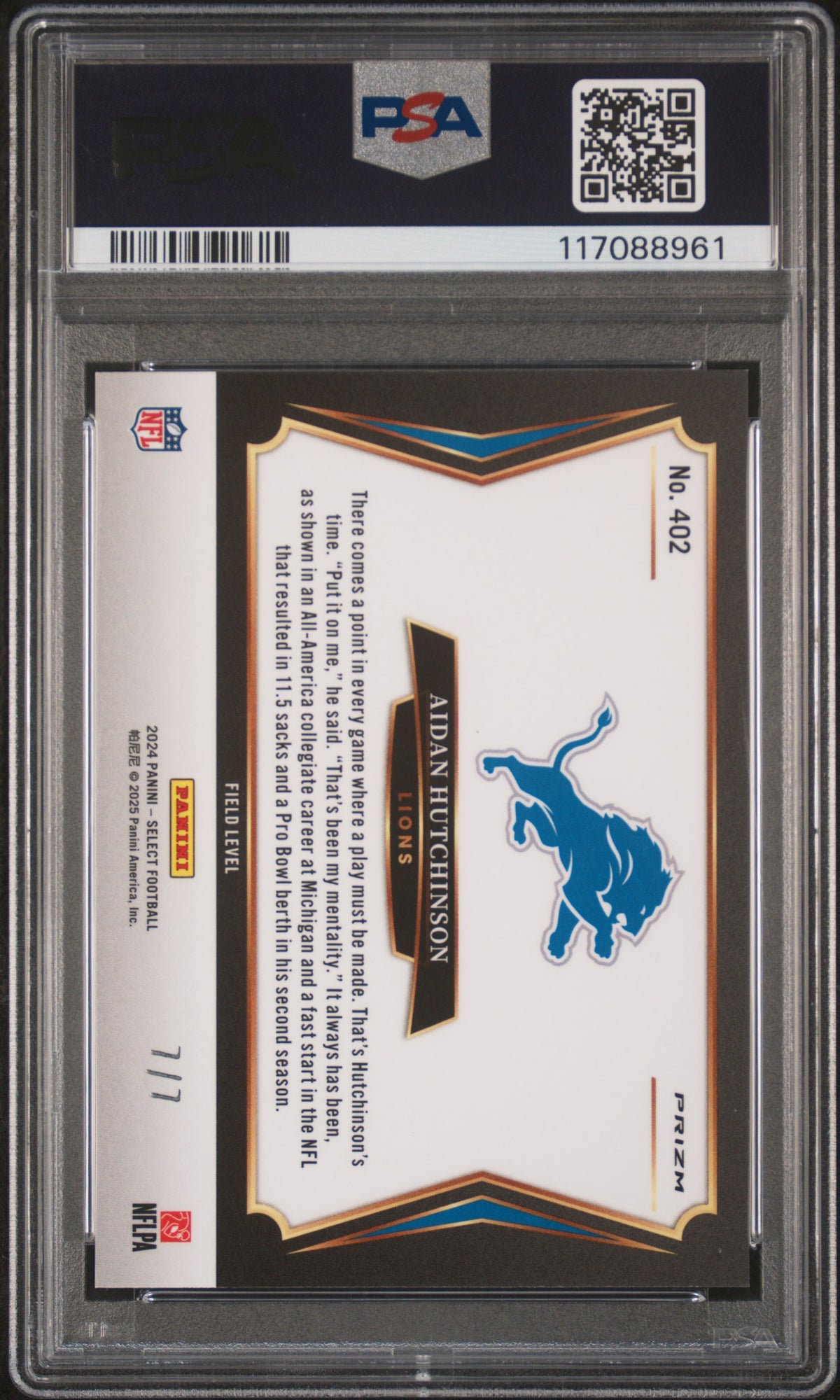 2024 Panini Select Aidan Hutchinson Neon Orange Pulsar PSA 9