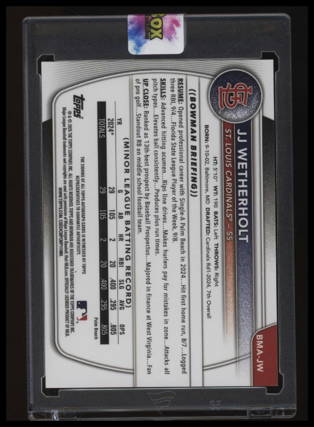 2025 Bowman JJ Wetherholt Chrome Prospect Autographs Mojo Refractor