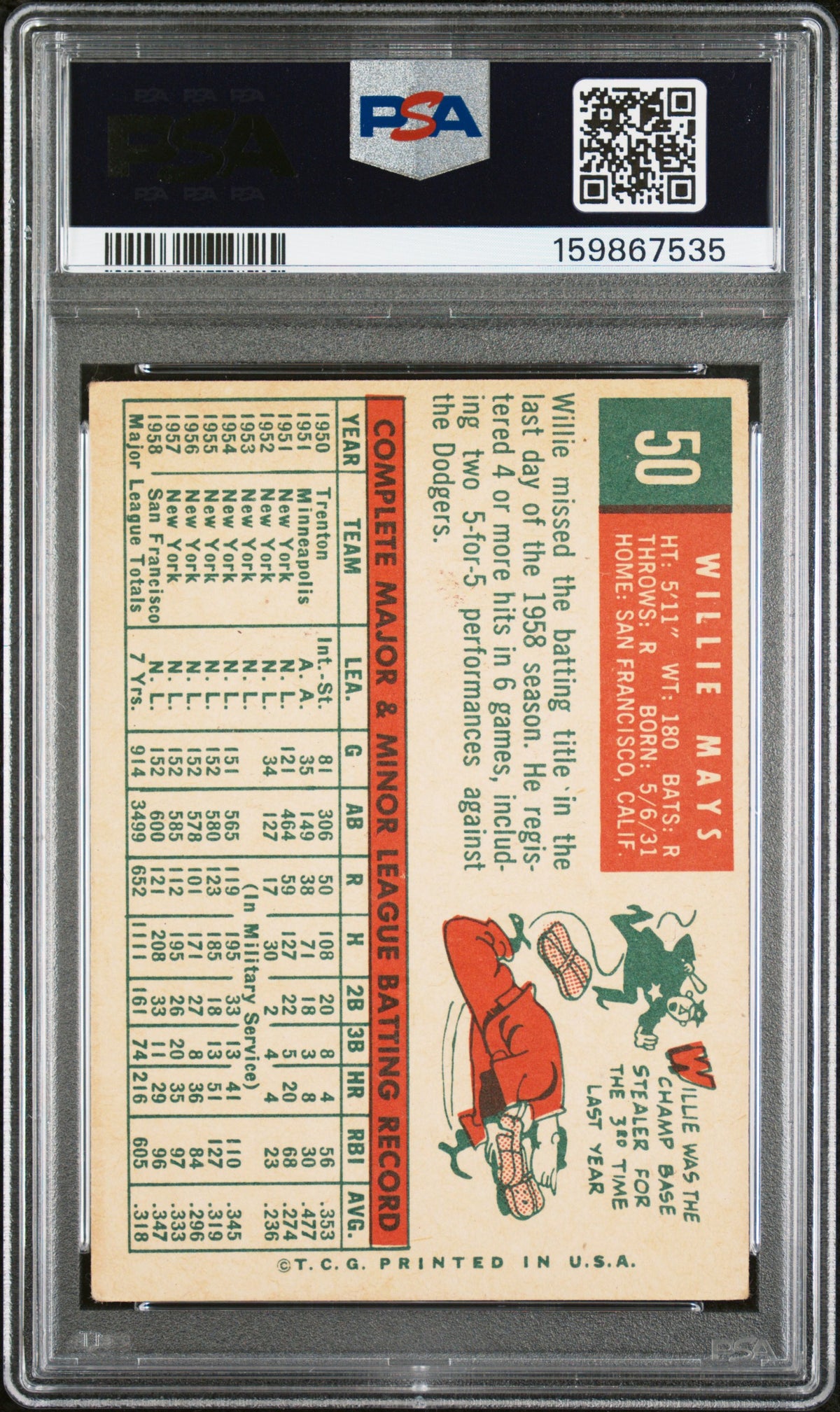 1959 Topps Willie Mays PSA 3.5