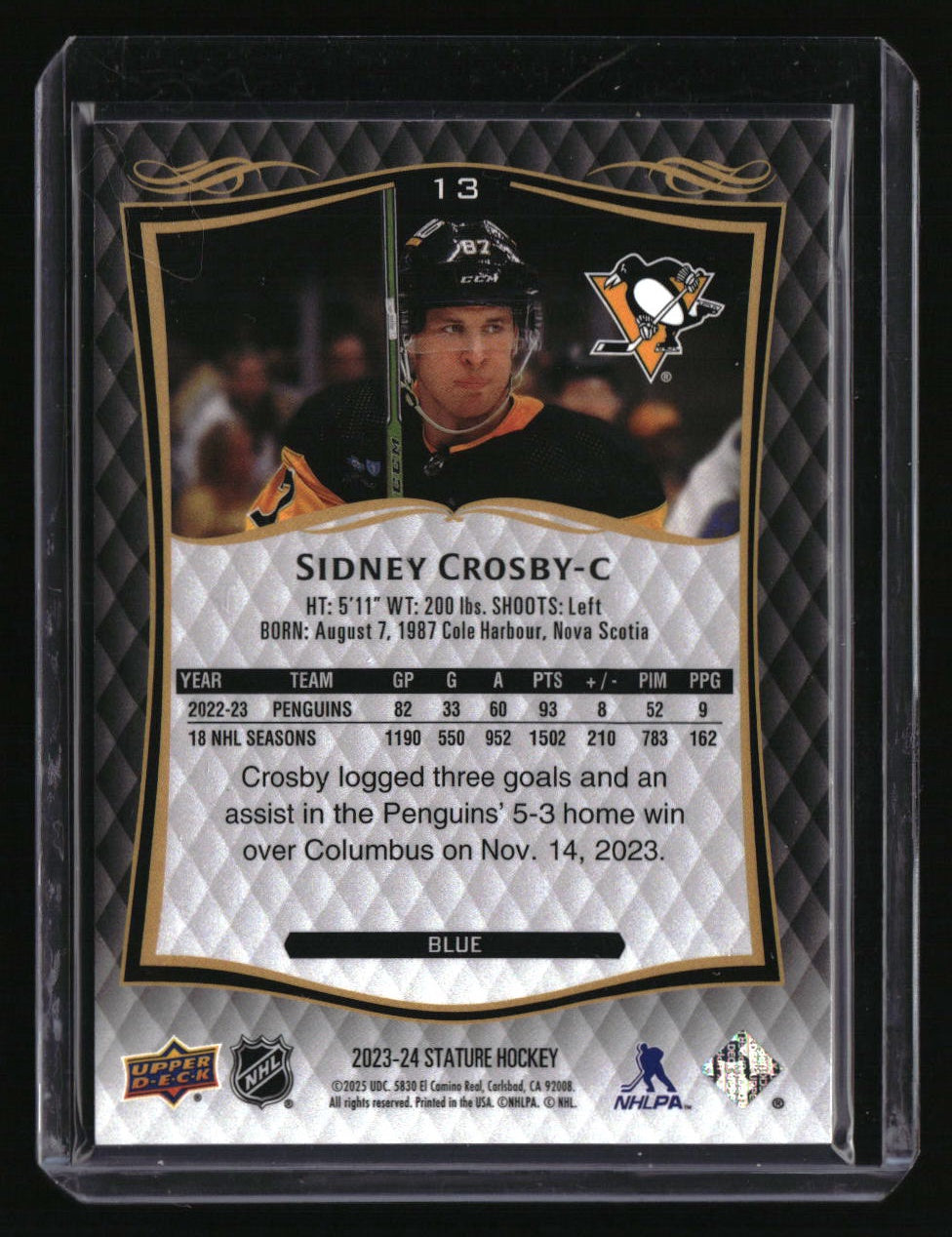 2024-25 Upper Deck Stature Sidney Crosby 2023-24 Update - Blue #/99