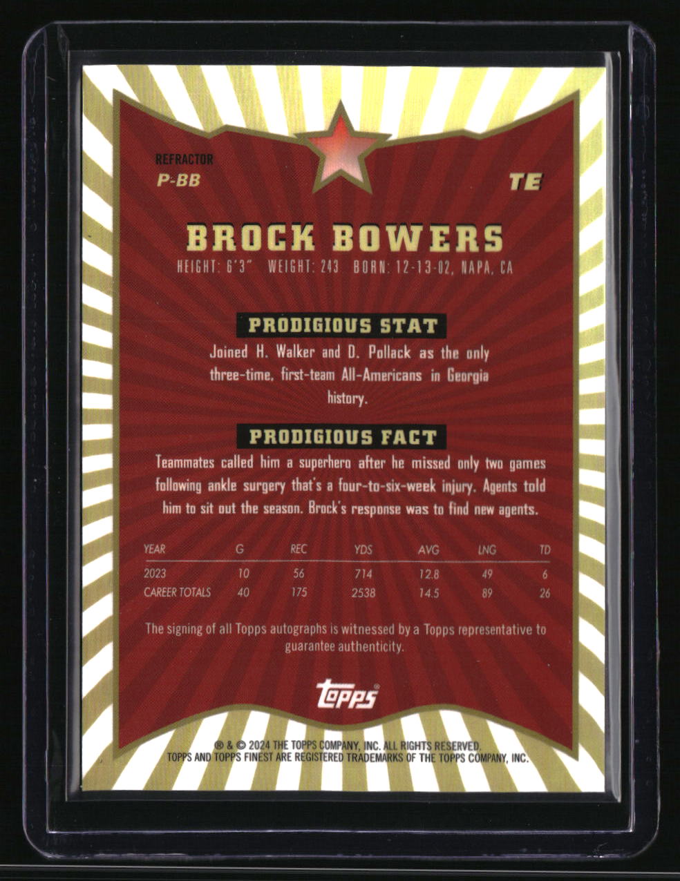 2024 Finest Brock Bowers Prodigies Autographs Refractor