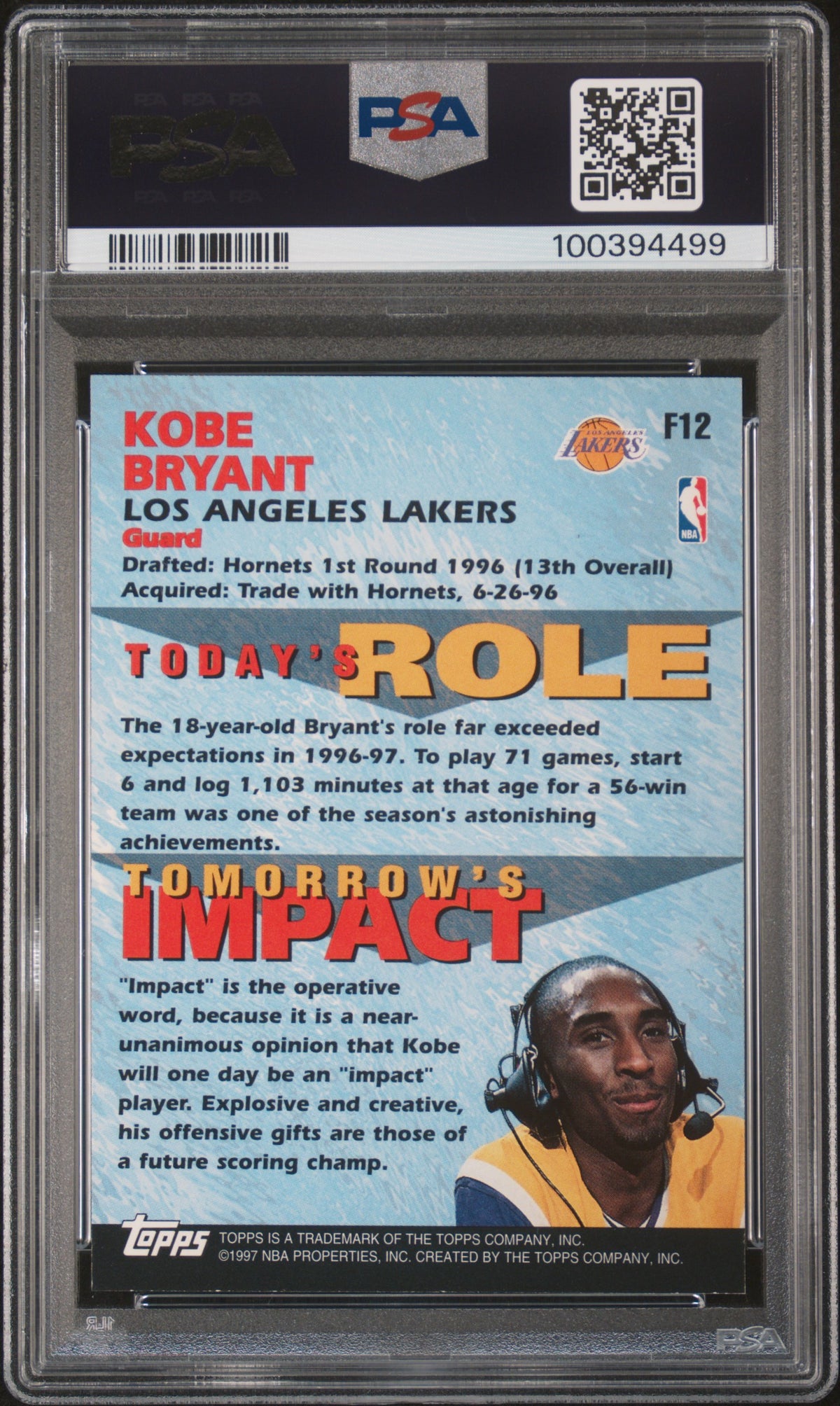 1997 Topps Fantastic 15 Kobe Bryant Fantastic 15 PSA 9