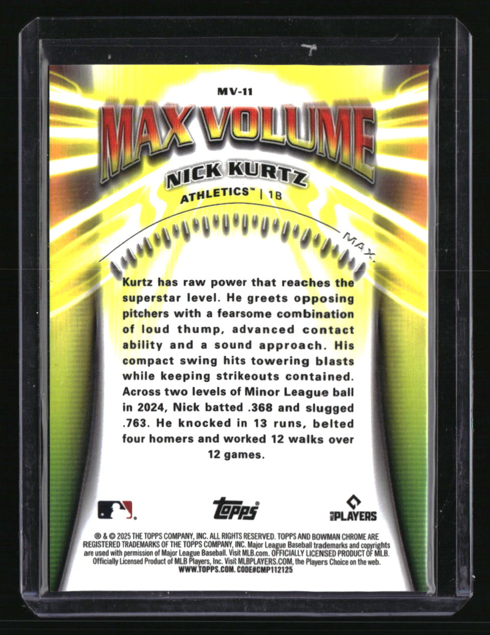 2025 Bowman Chrome Nick Kurtz Max Volume Mini-Diamond #/150