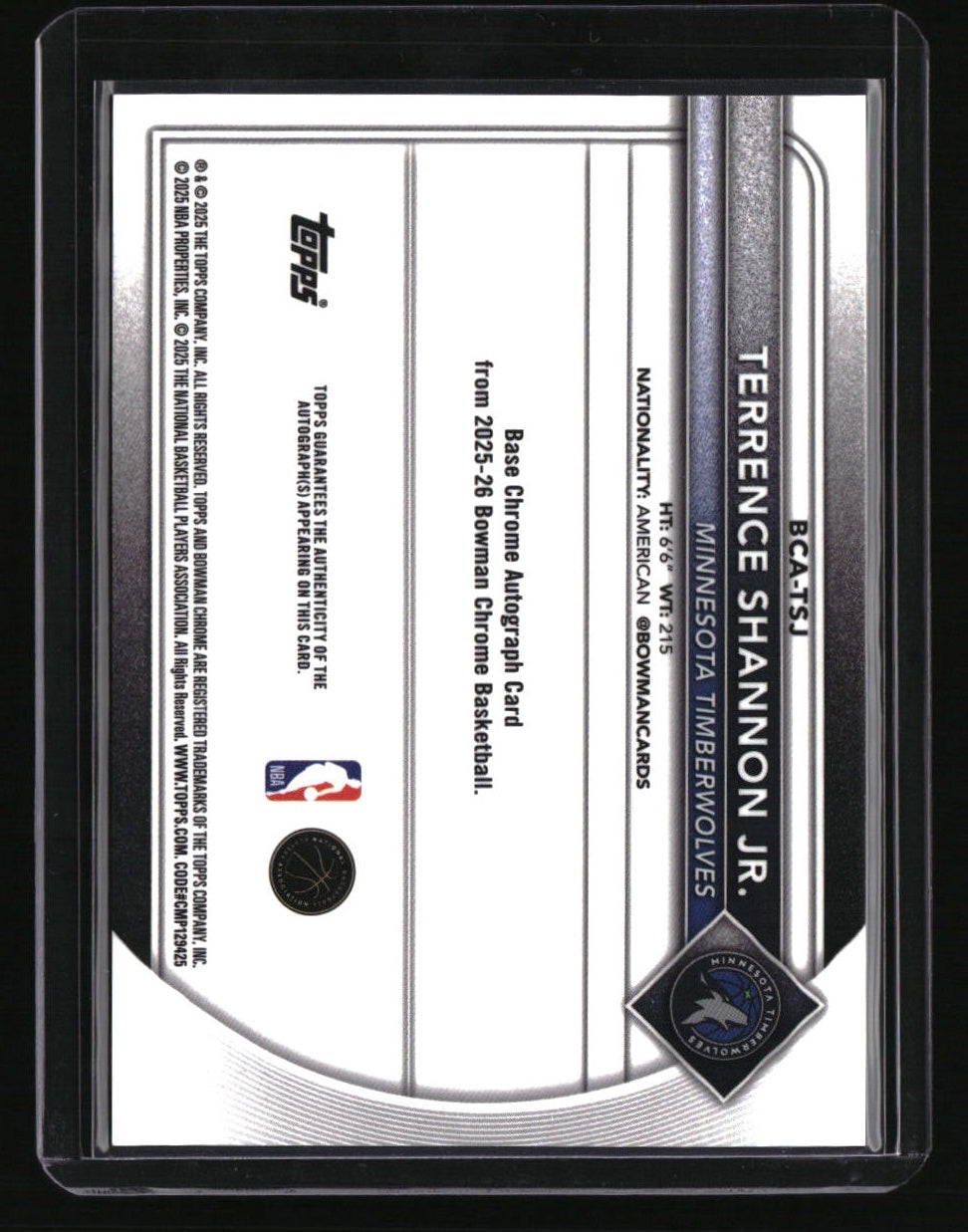 2025-26 Bowman Terrence Shannon Jr. Chrome Autographs Reptilian Green #/99