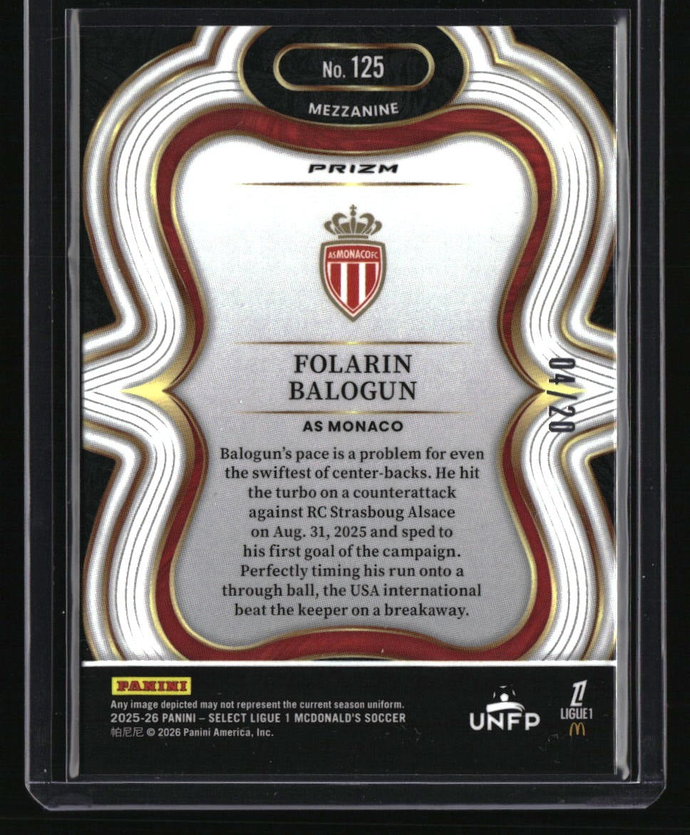 2025-26 Panini Select Ligue 1 Folarin Balogun White #/20