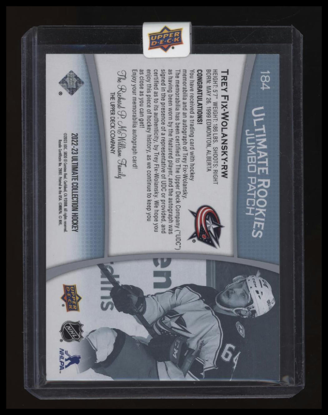2022-23 Upper Deck Ultimate Trey Fix-Wolansky Jumbo Patch Auto #/15