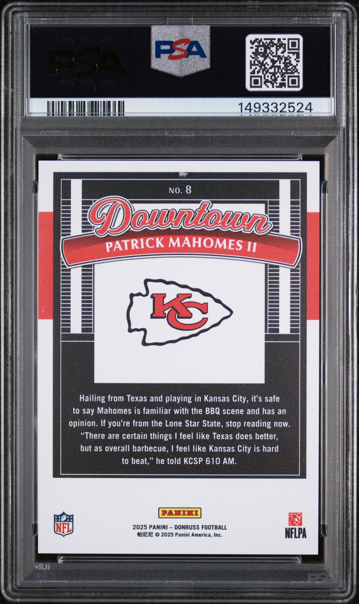 2025 Panini Donruss Downtown Patrick Mahomes Ii PSA 10