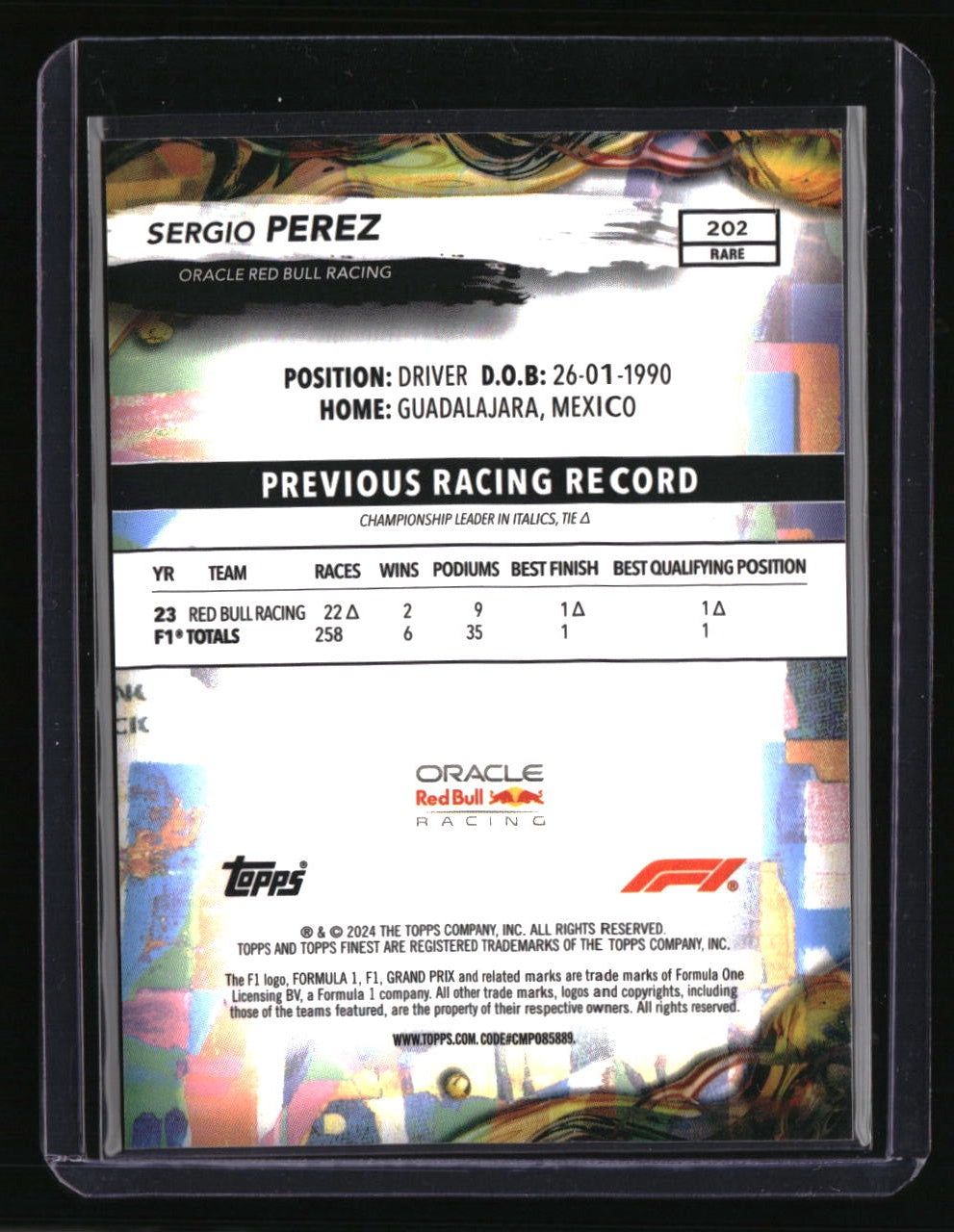 2024 Topps Finest Formula 1 Sergio Perez Blue Refractors #/99