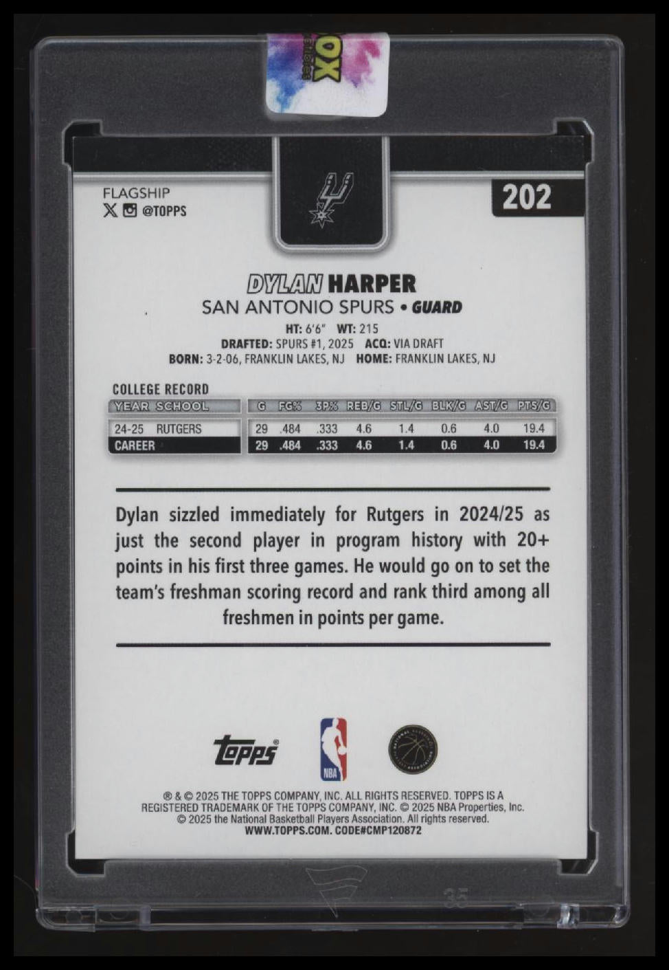 2025-26 Topps Dylan Harper Green Holo Foil #/99