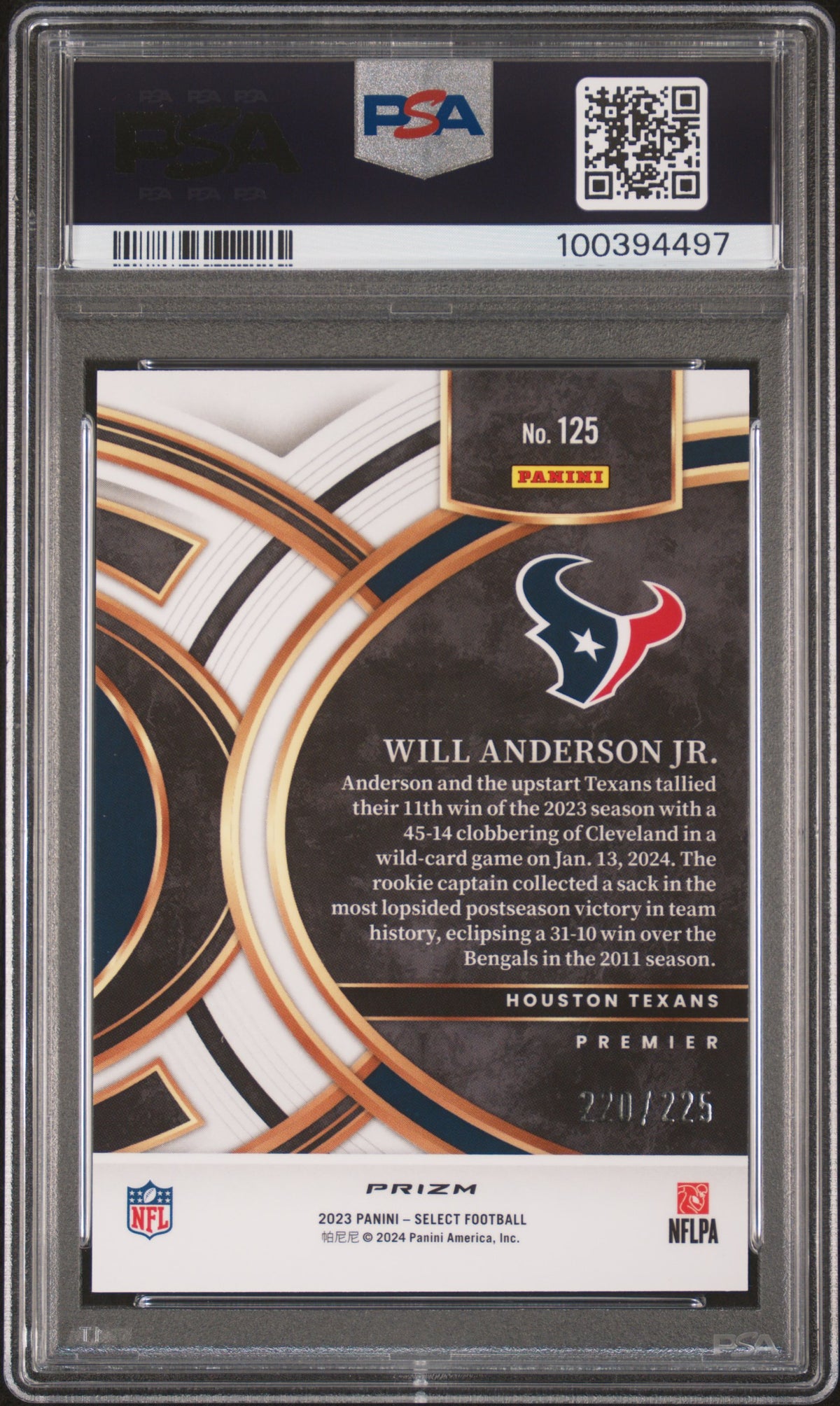 2023 Panini Select Will Anderson Jr. Tri-Color Prizm PSA 10