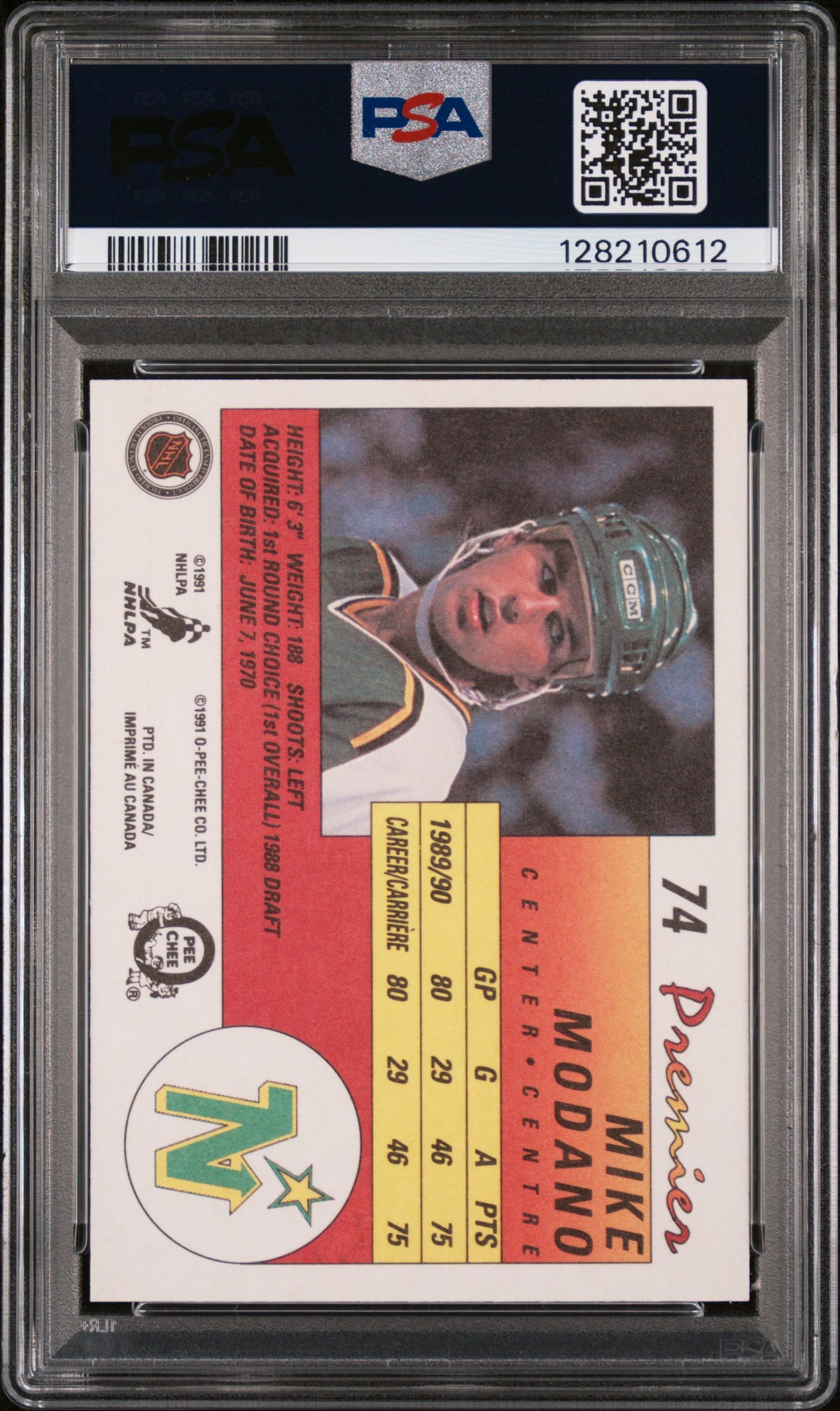 1990 O-Pee-Chee Premier Mike Modano PSA 9