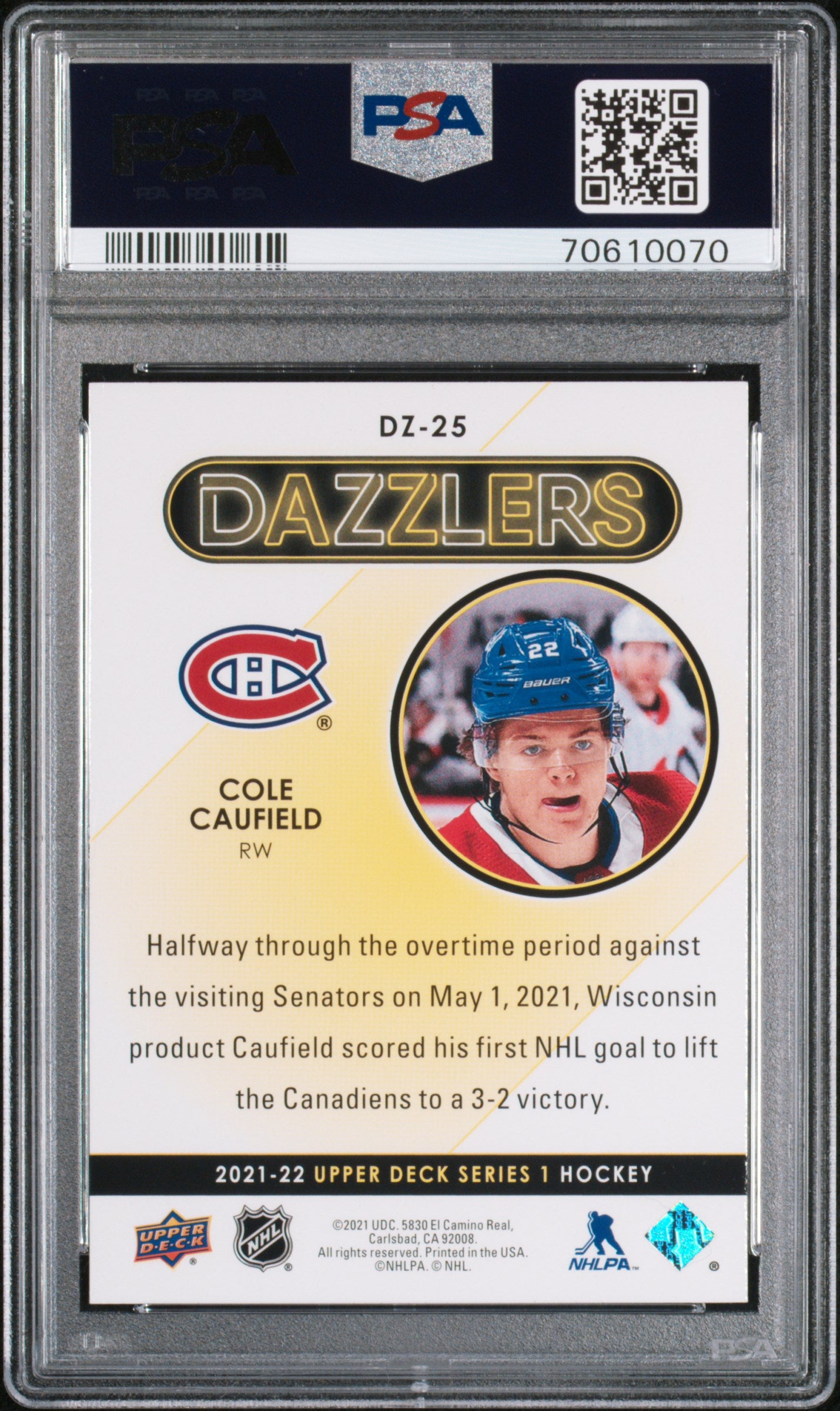 2021-2022 Upper Deck Dazzlers Cole Caufield Dazzlers-Red PSA 9