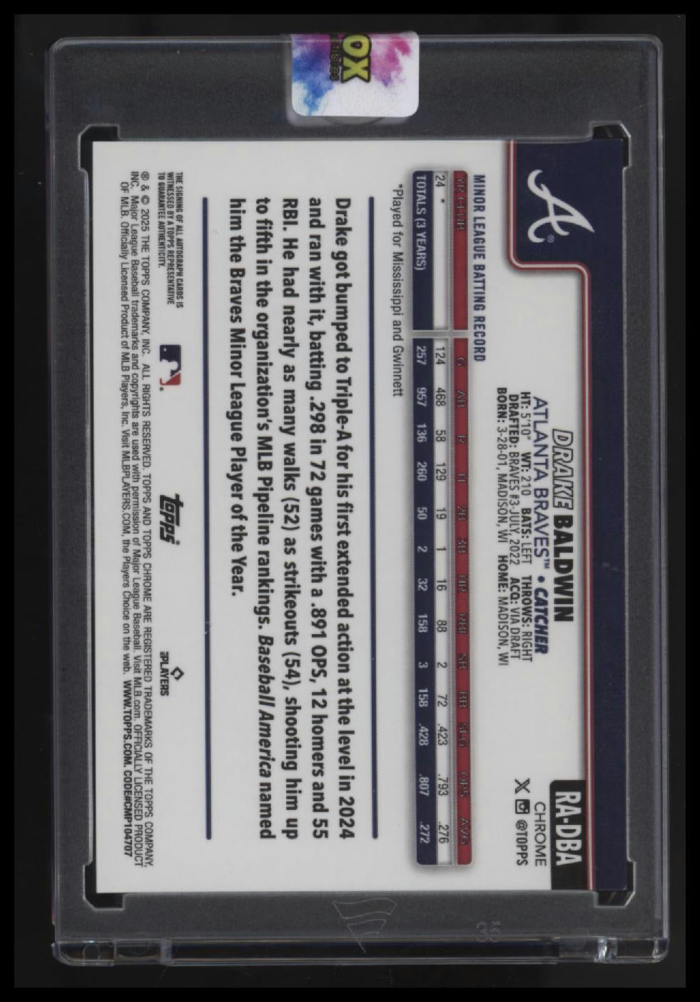 2025 Topps Chrome Drake Baldwin Rookie Autographs Purple #/250