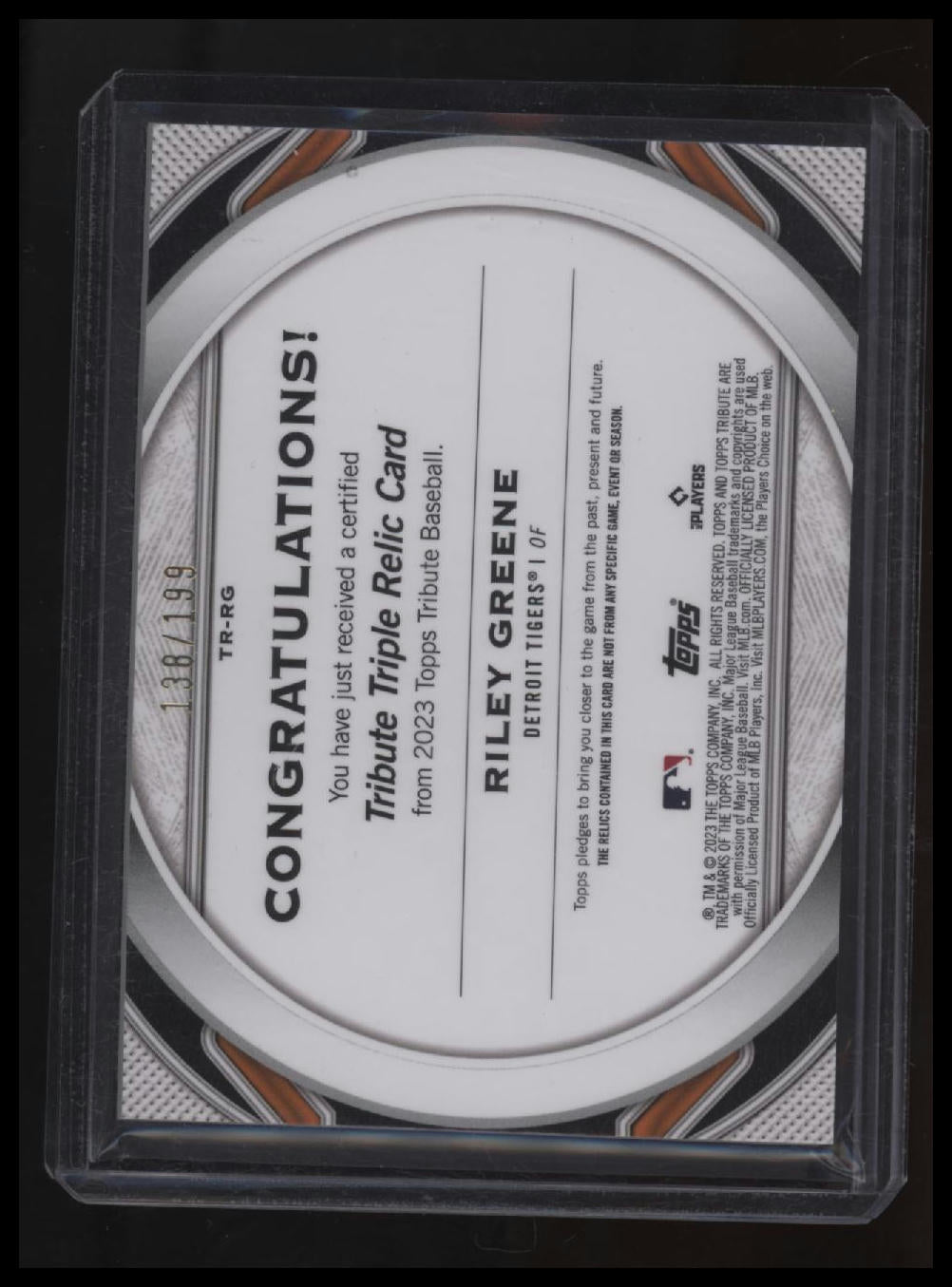 2023 Topps Tribute Riley Greene Tribute Triple Relics #/199