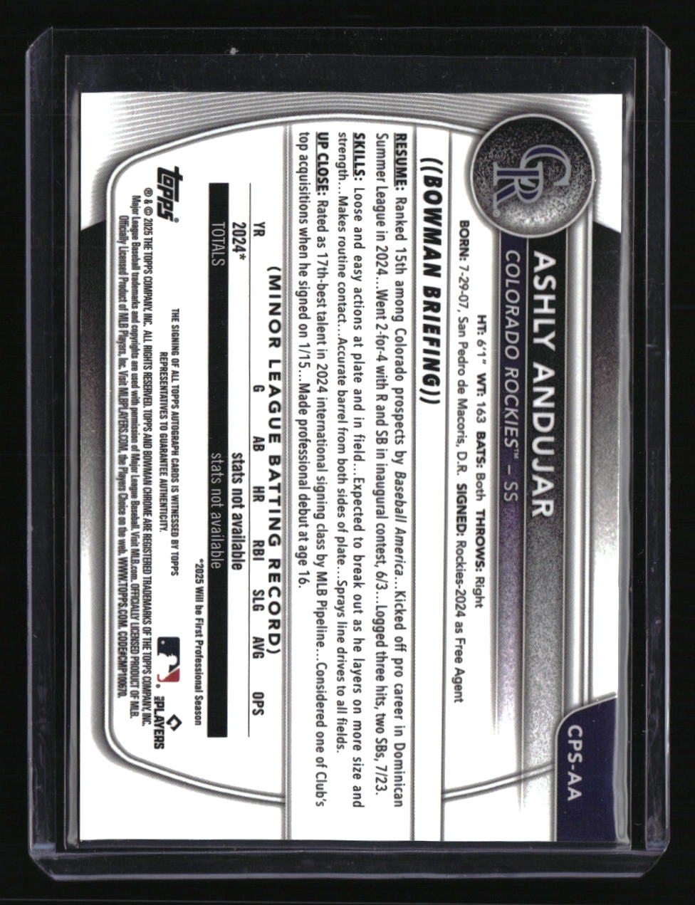 2025 Bowman Sapphire Edition Ashly Andujar Autographs #/199