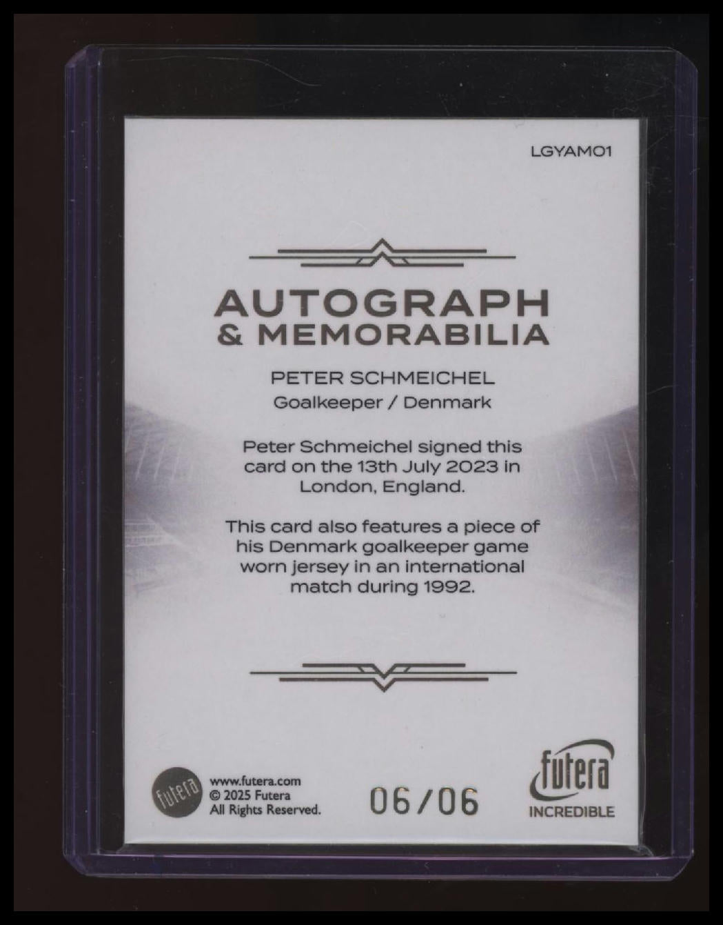 2025 Futera Peter Schmeichel Legacy Memorabilia Autograph #/6