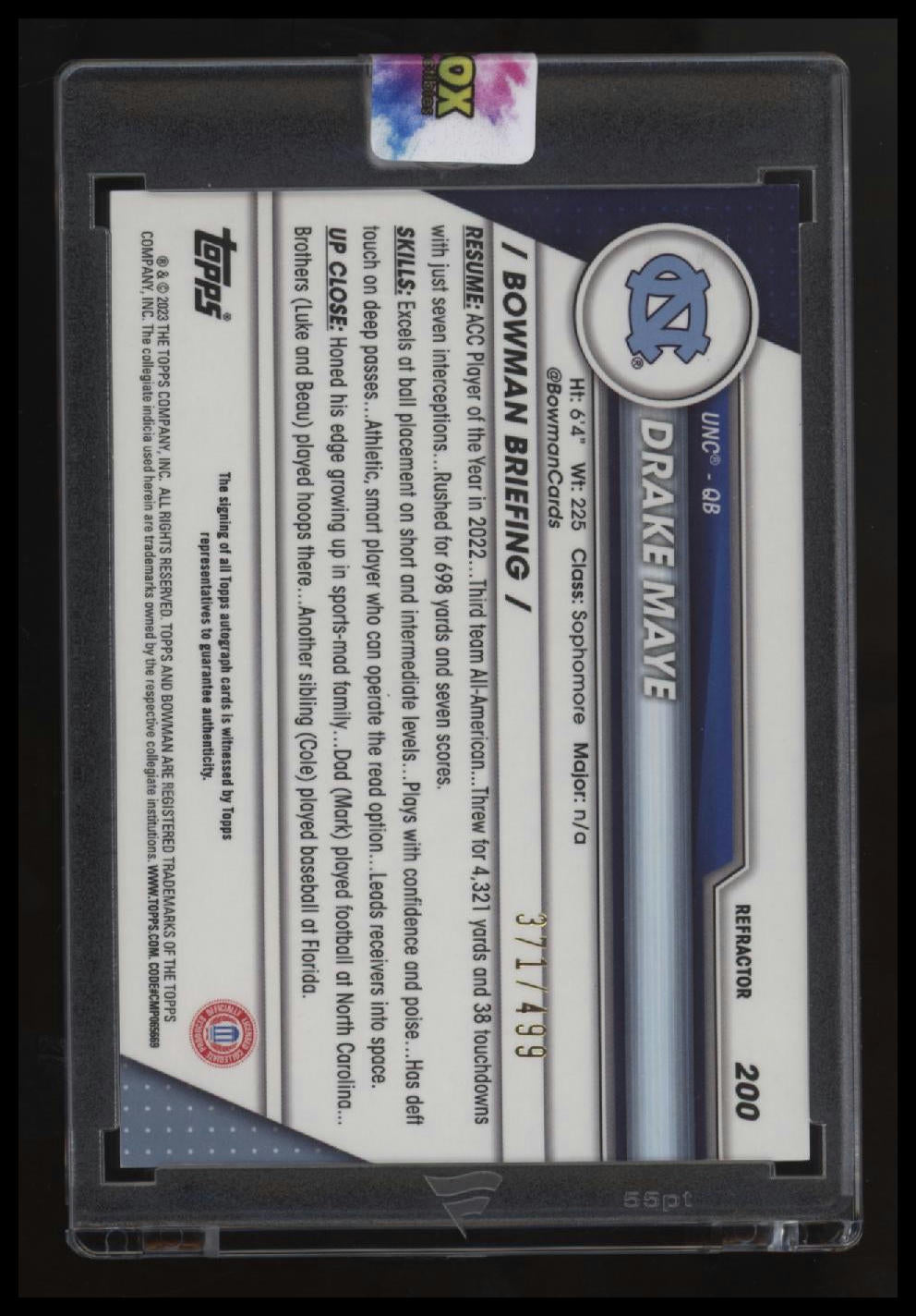 2023 Bowman U Chrome Drake Maye Chrome Prospect Auto Refractor #/499