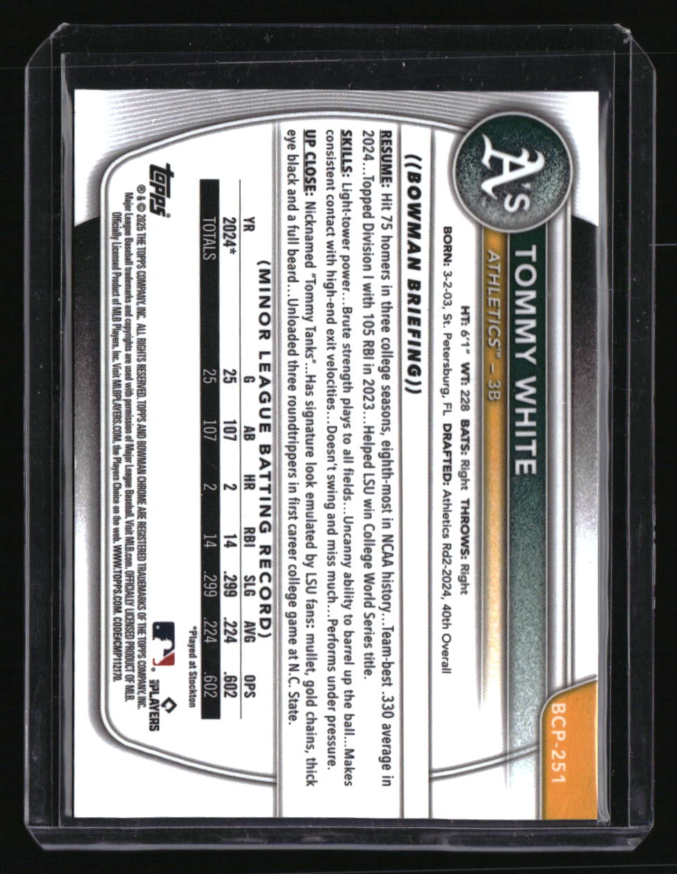 2025 Bowman Chrome Tommy White Etched In Glass