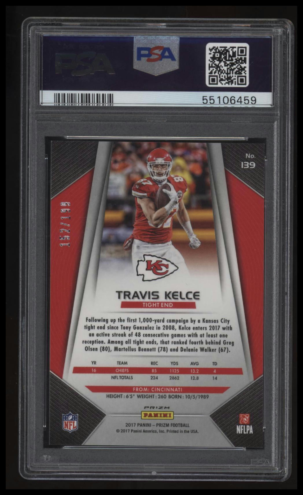2017 Panini Prizm Travis Kelce Light Blue Prizm PSA 10