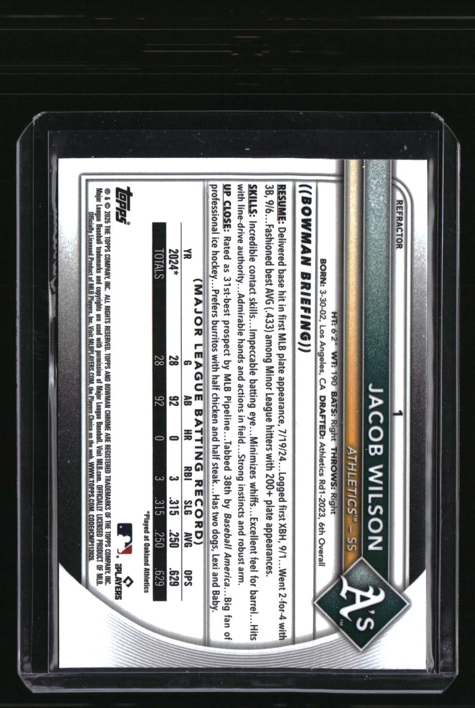 2025 Bowman Chrome Jacob Wilson Refractor #/499