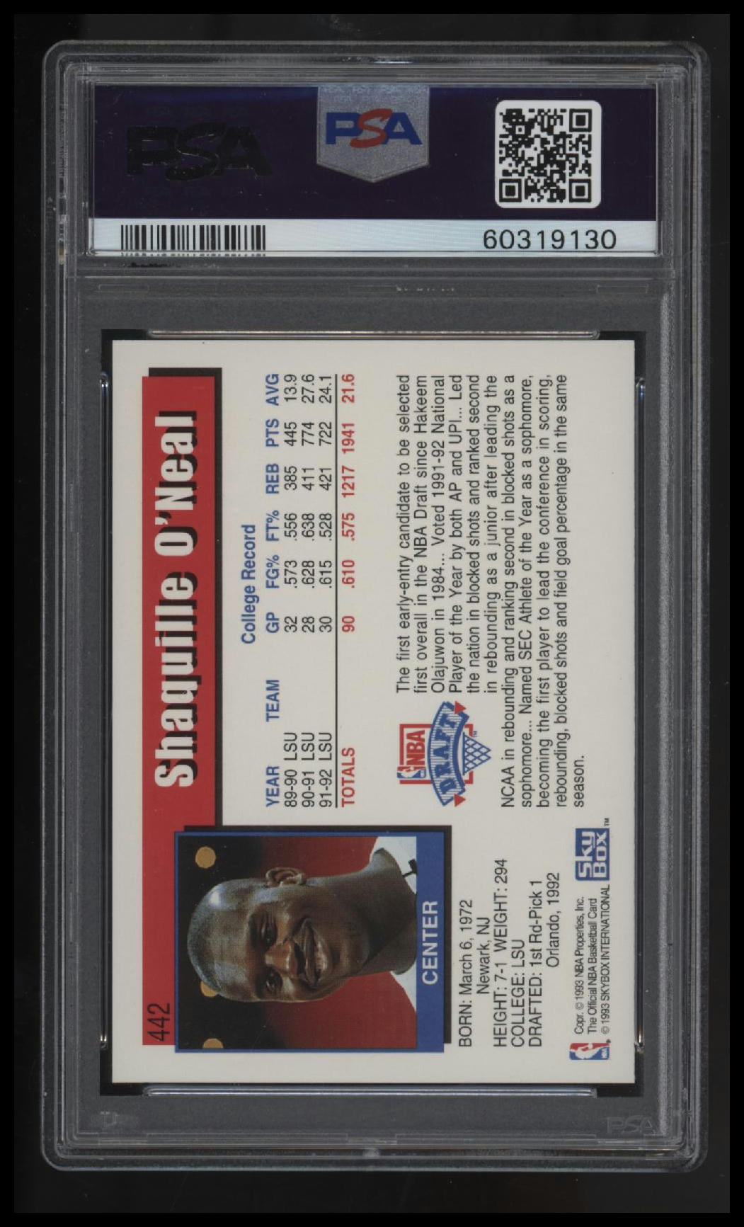 1992 Hoops Shaquille O'Neal PSA 9