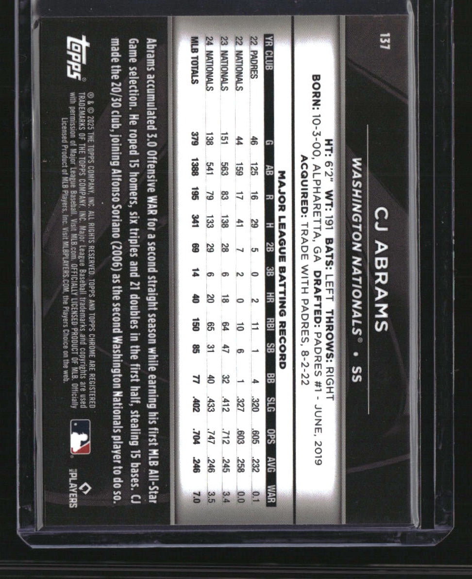 2025 Topps Chrome Black CJ Abrams Rose Gold Wave Refractors #/15