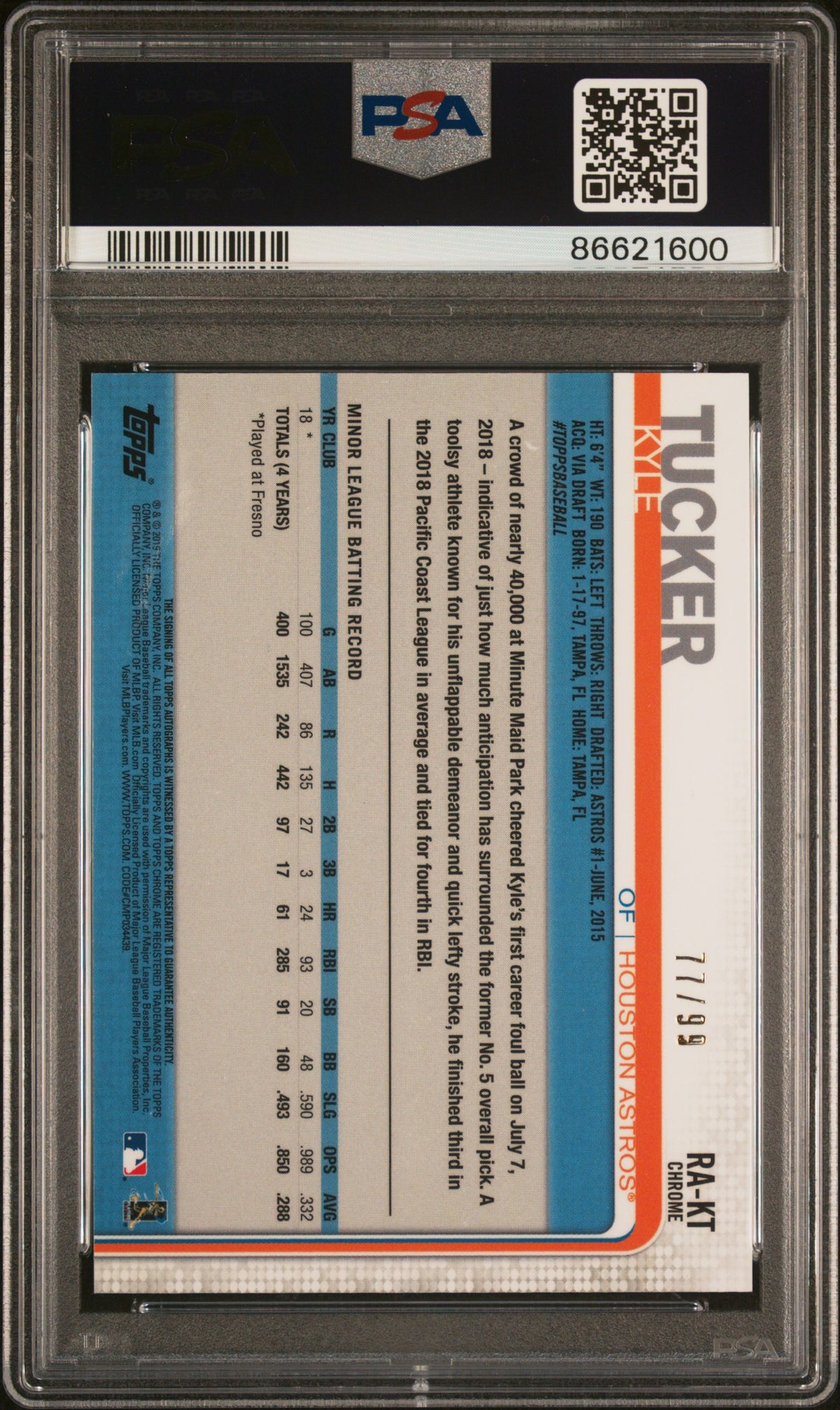 2019 Topps Chrome Rookie Autographs Kyle Tucker Rookie Auto-Green Ref. PSA 10