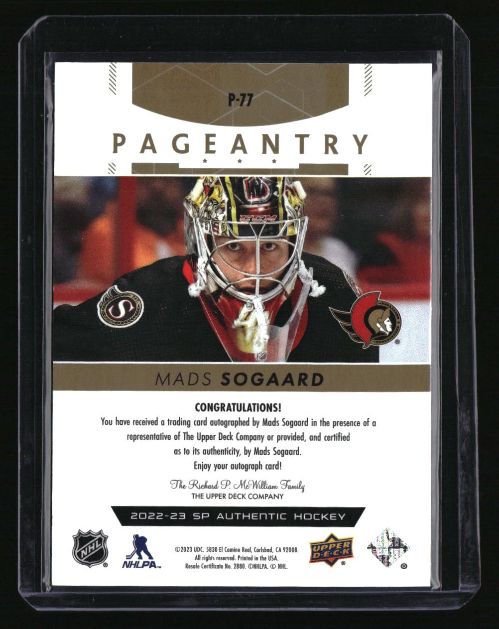 2022-23 SP Authentic Mads Sogaard Pageantry Autographs