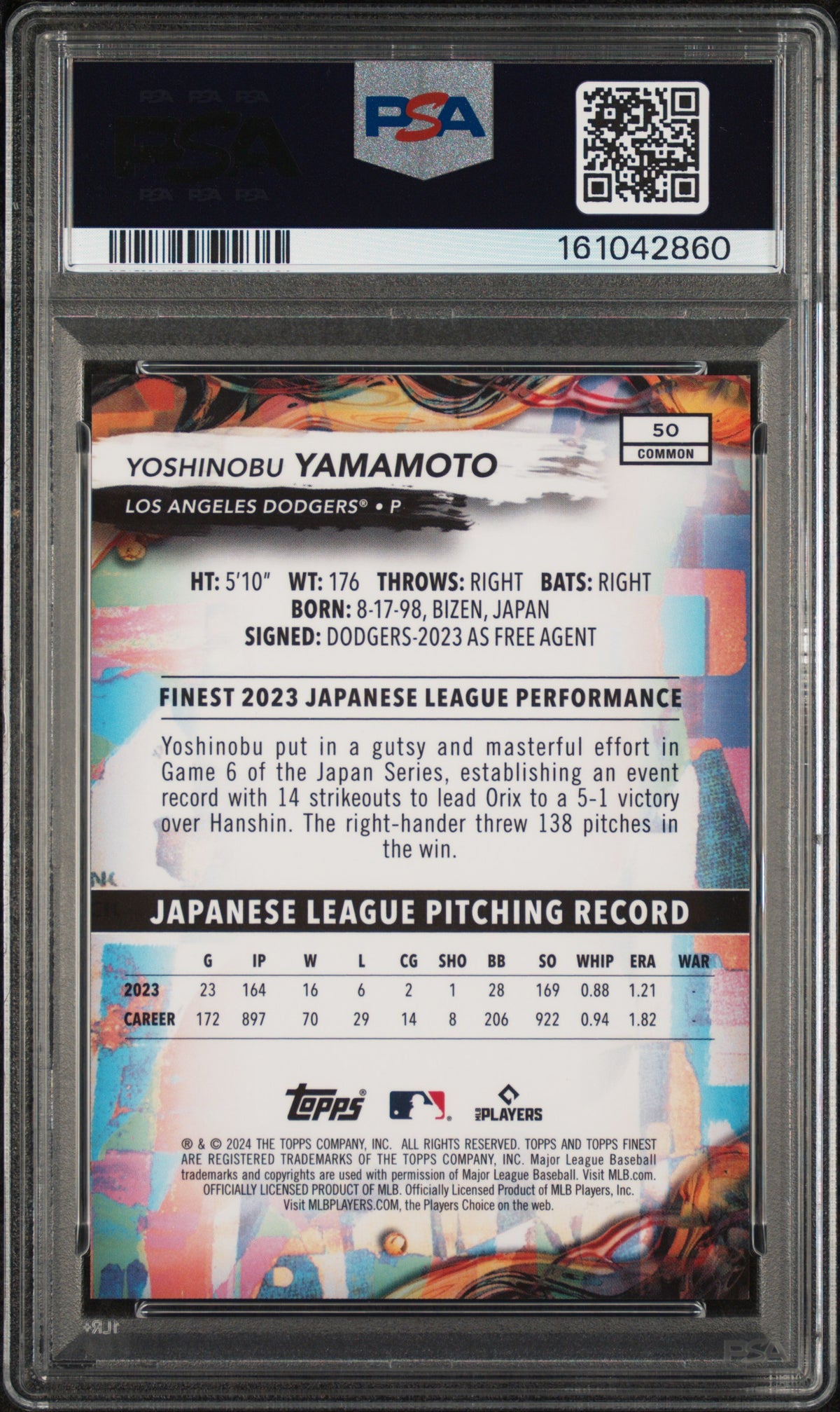 2024 Topps Finest Yoshinobu Yamamoto Purple Refractor PSA 10