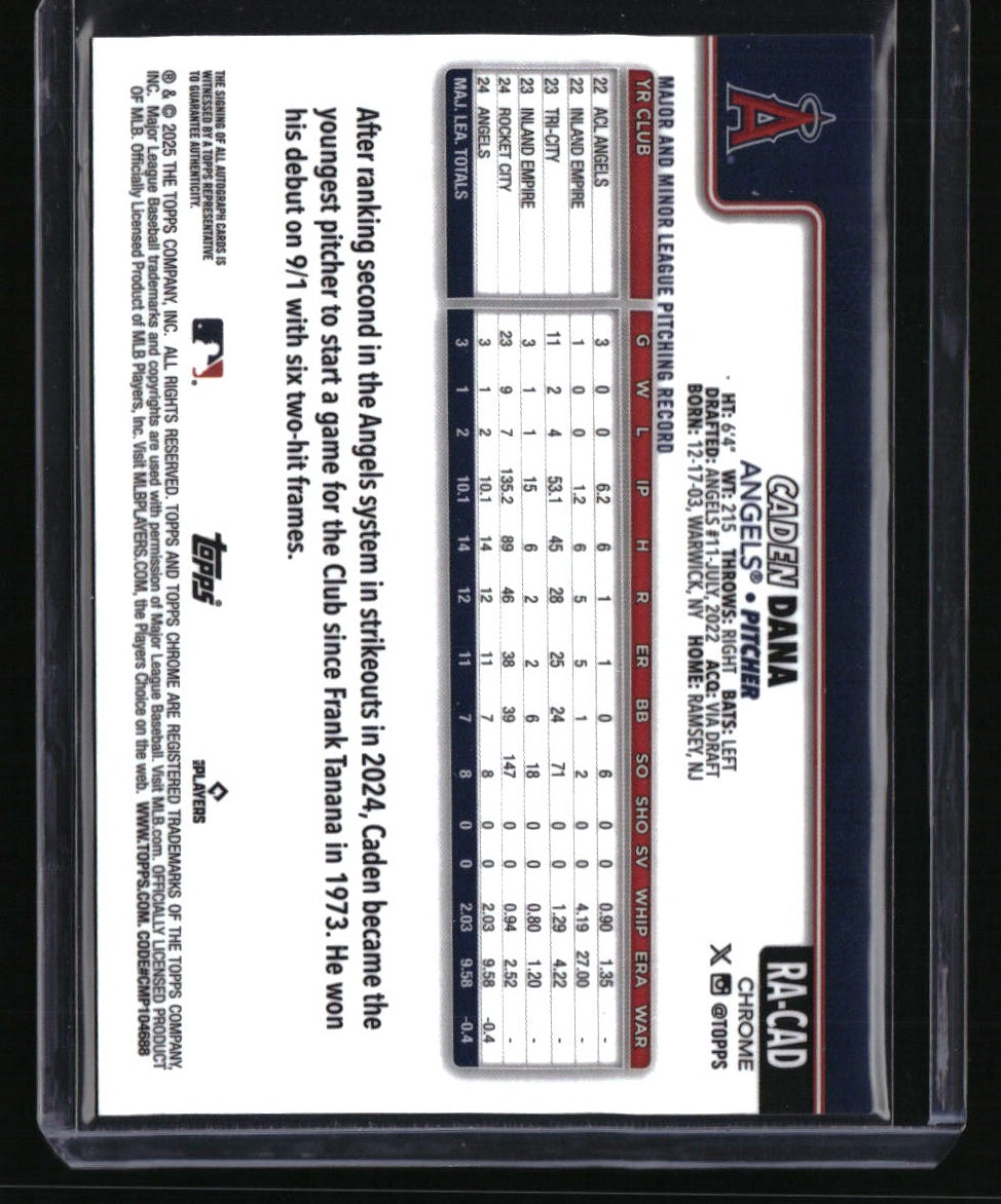 2025 Topps Chrome Caden Dana Rookie Autographs Green Refractors #/99