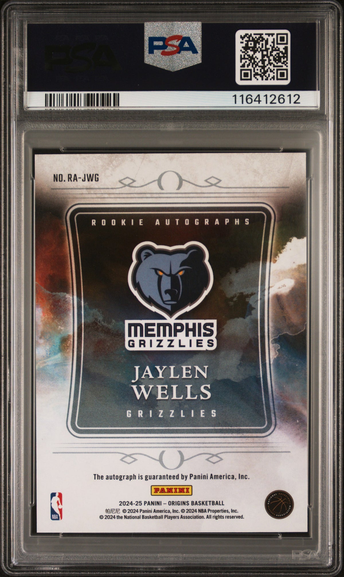 2024 Panini Origins Rookie Autographs Jaylen Wells Rookie Auto-Purple Fotl PSA 9