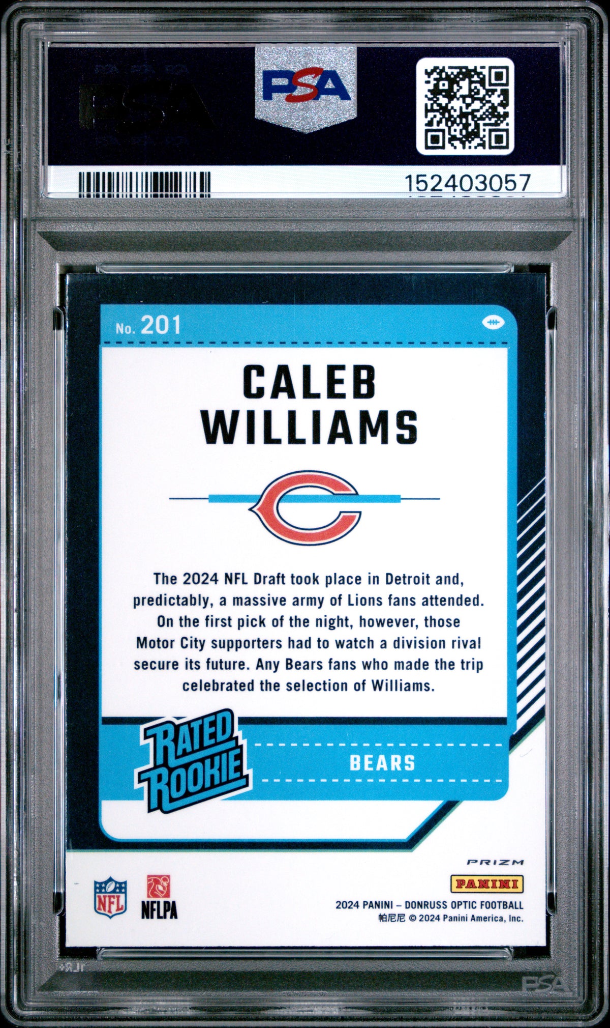 2024 Panini Donruss Optic Caleb Williams Purple Shock PSA 9