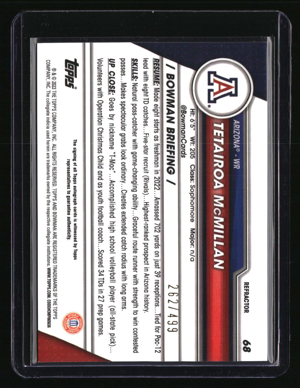 2023 Bowman University Chrome Tetairoa McMillan Prospect Auto Refractor #/499