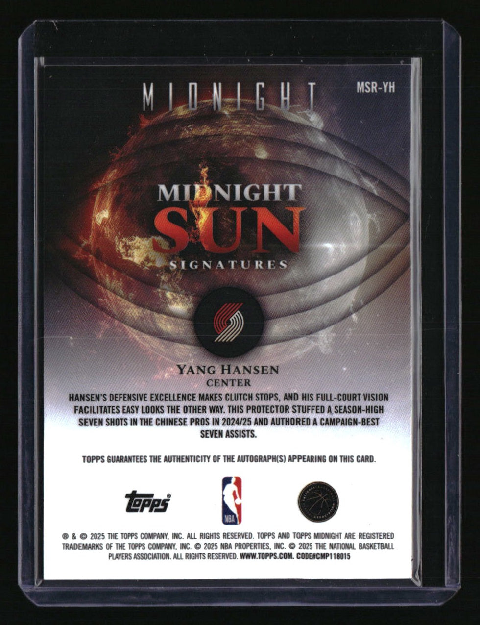 2025-26 Topps Midnight Yang Hansen Midnight Sun Signatures Rookies
